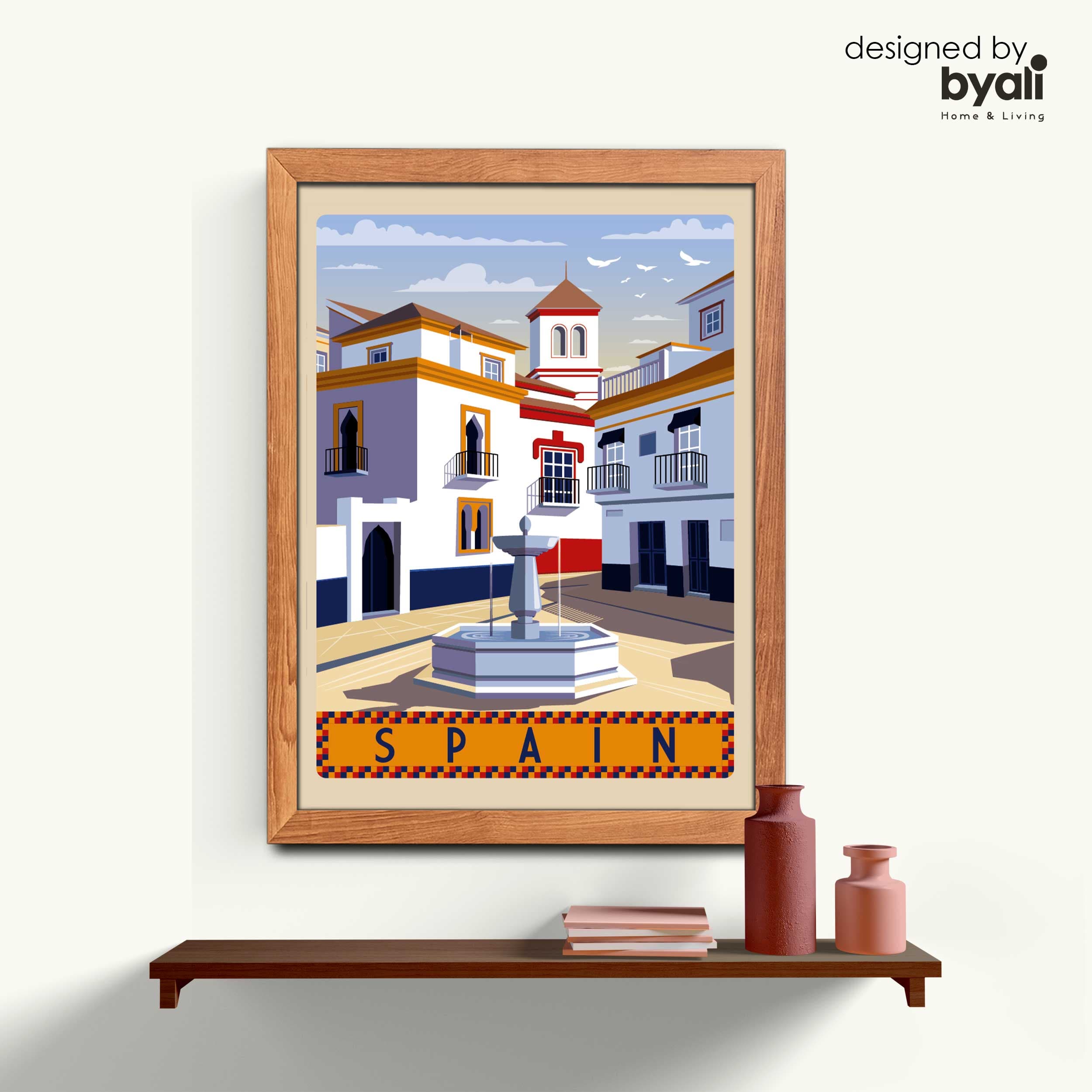Spain Retro Şehir Ahşap Çerçeveli Tablo 1062