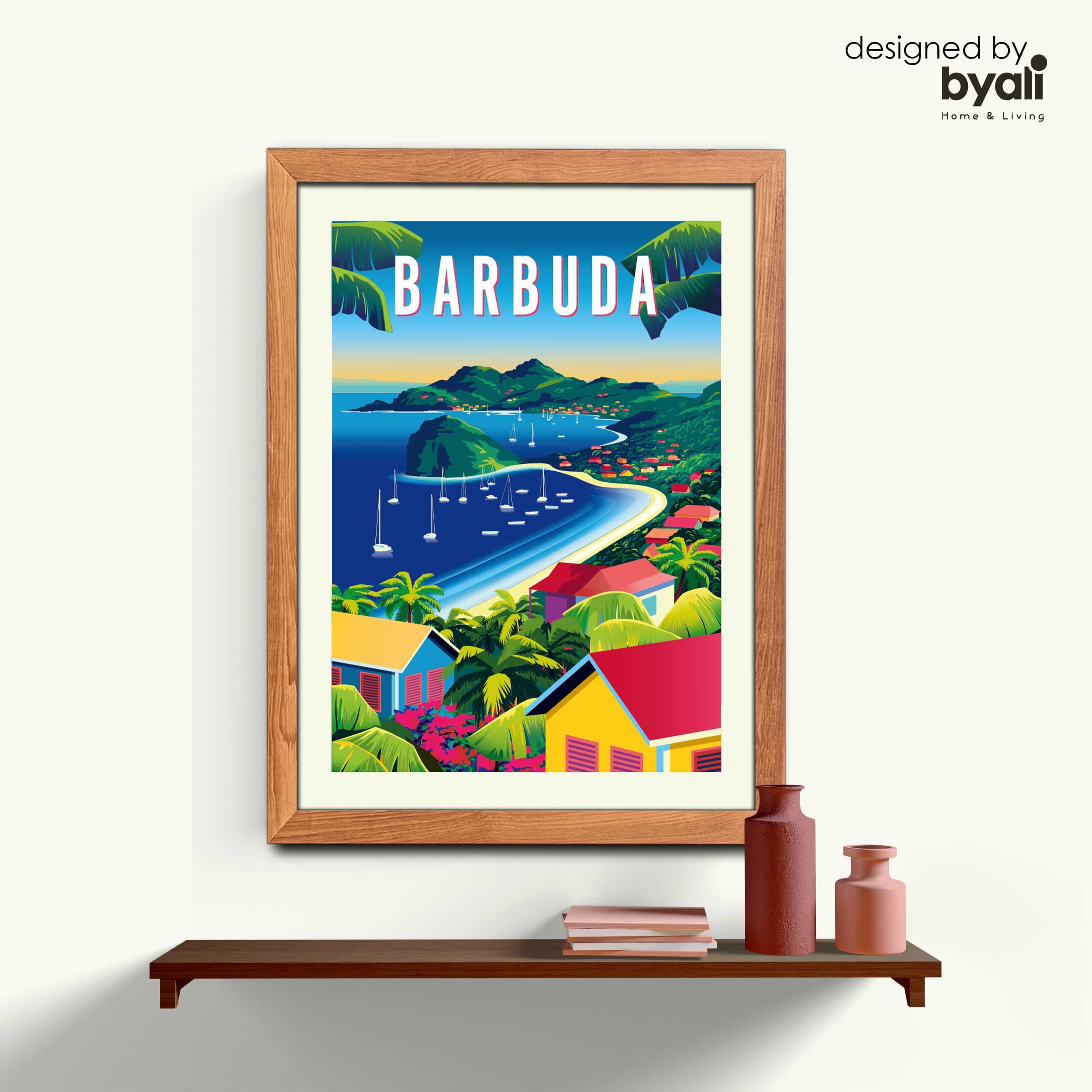 Barbuda Retro Şehir Ahşap Çerçeveli Tablo