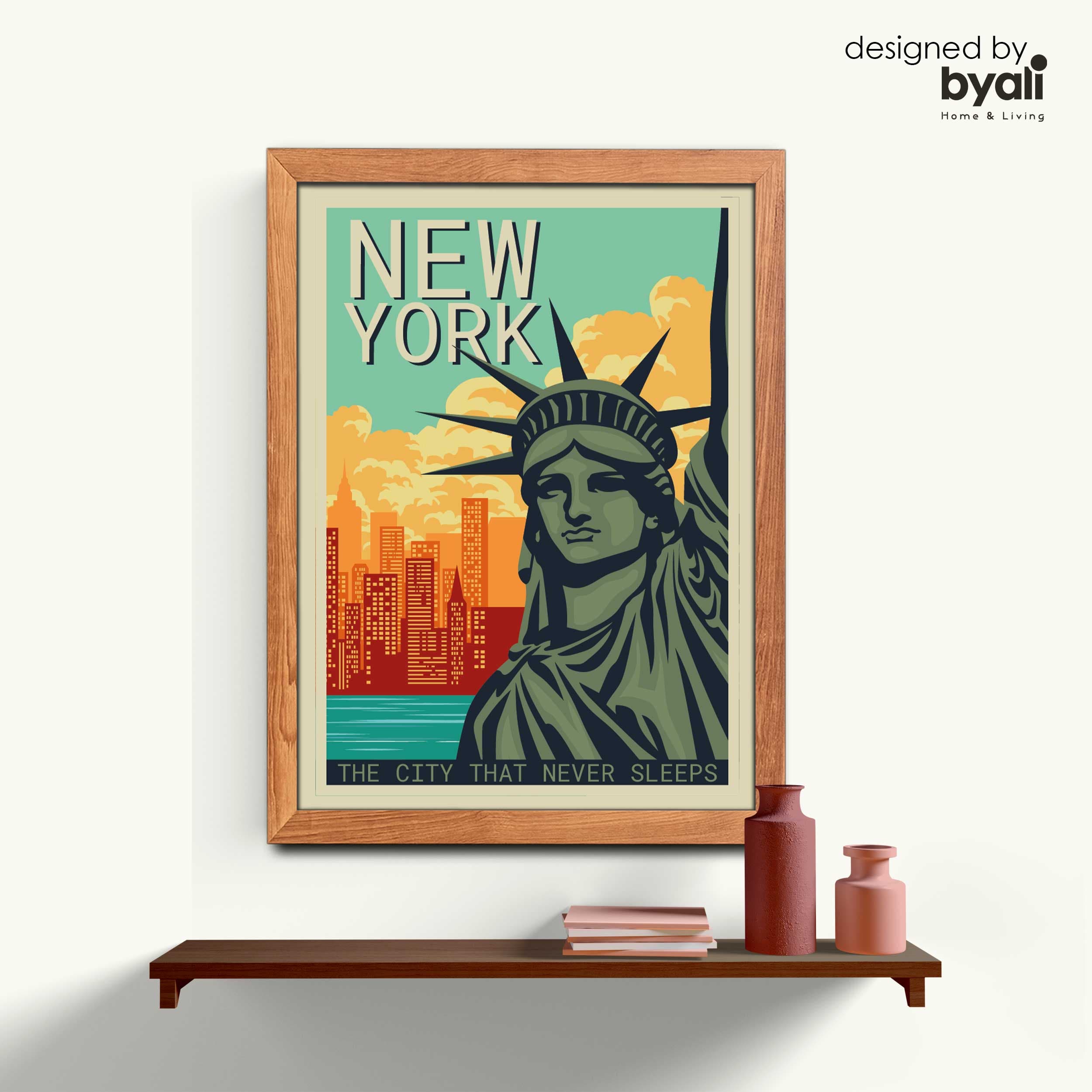 New York Retro Şehir Ahşap Çerçeveli Tablo 1034