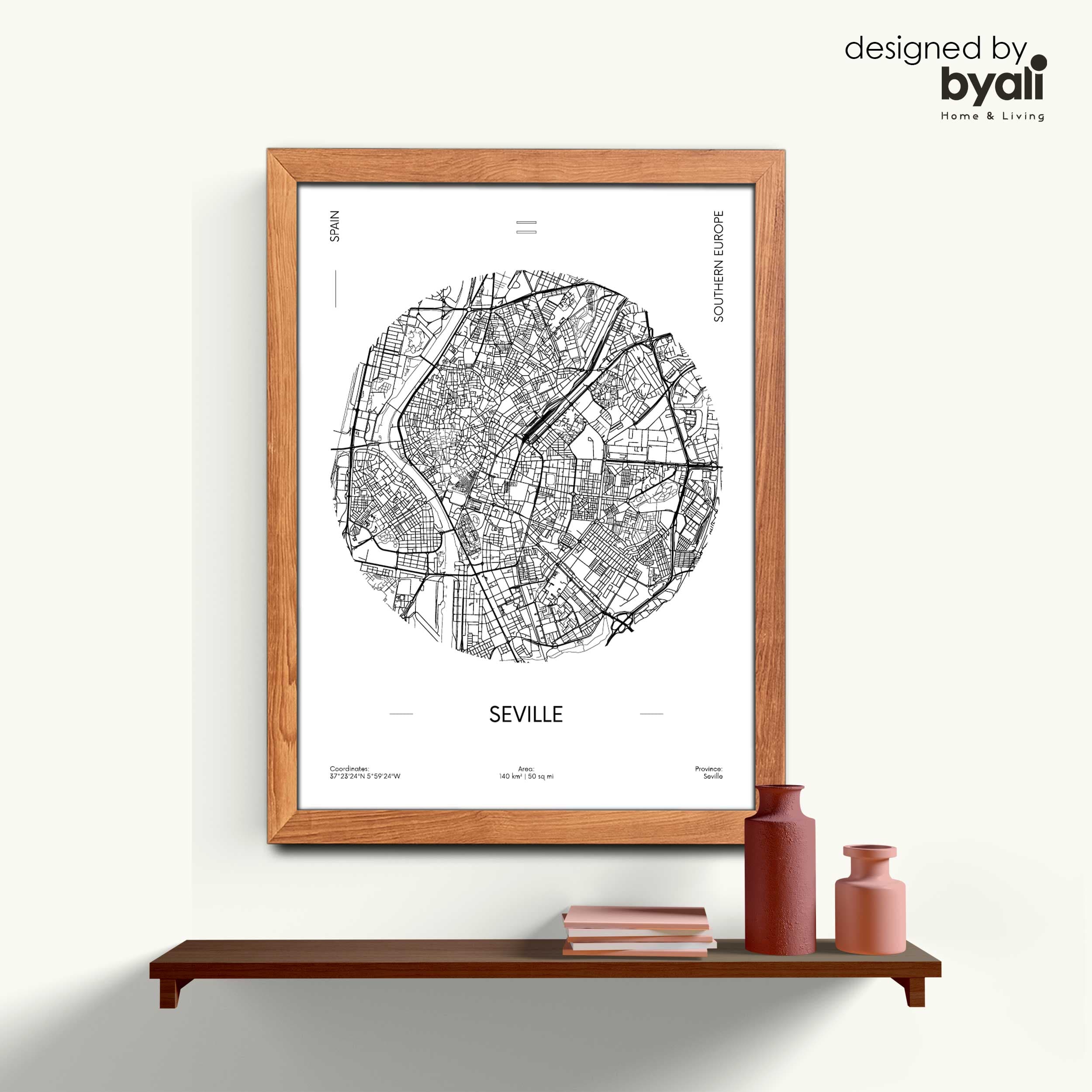 Seville Map Ahşap Çerçeveli Tablo