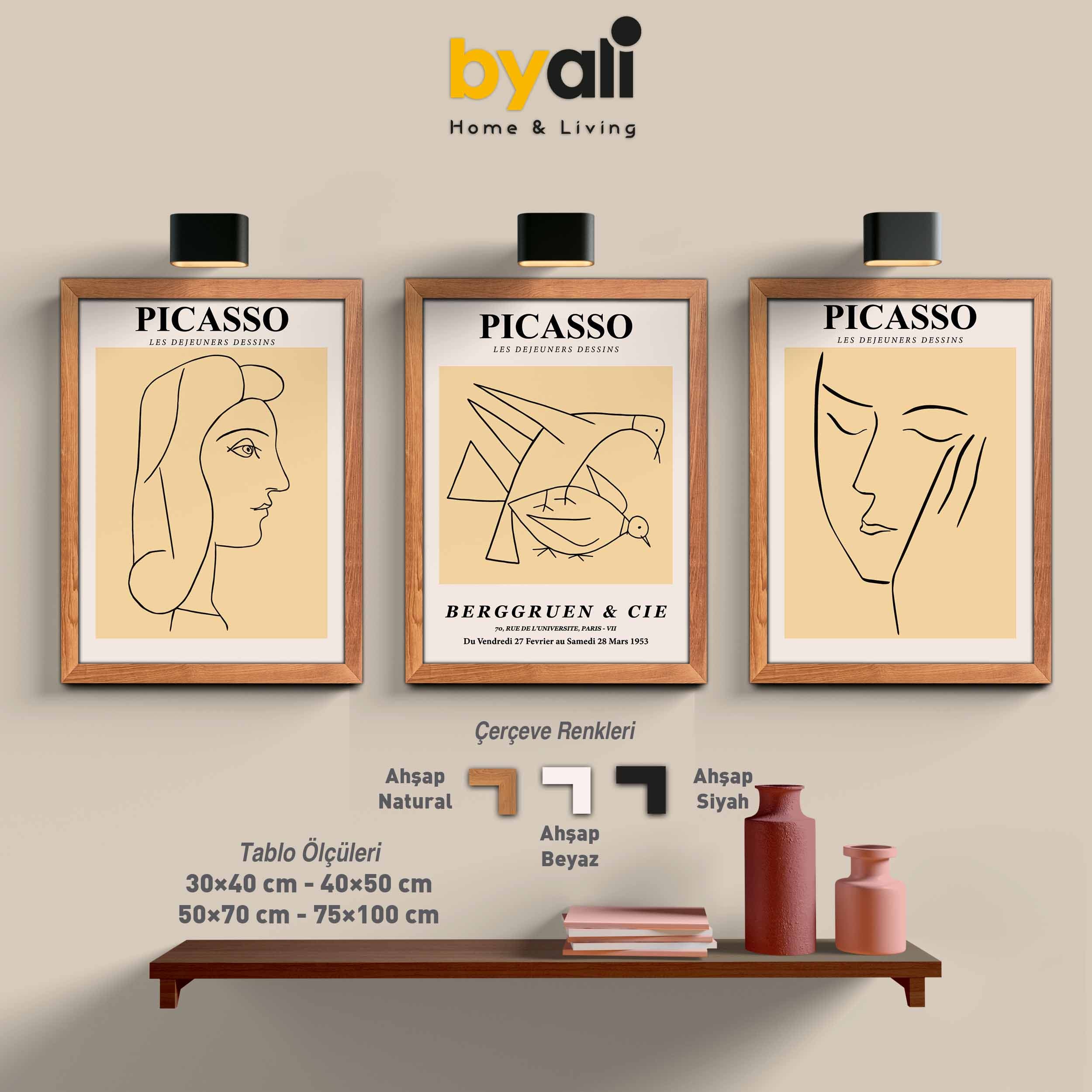 Ahşap Çerçeveli Picasso 3’lü Tablo Seti 3015