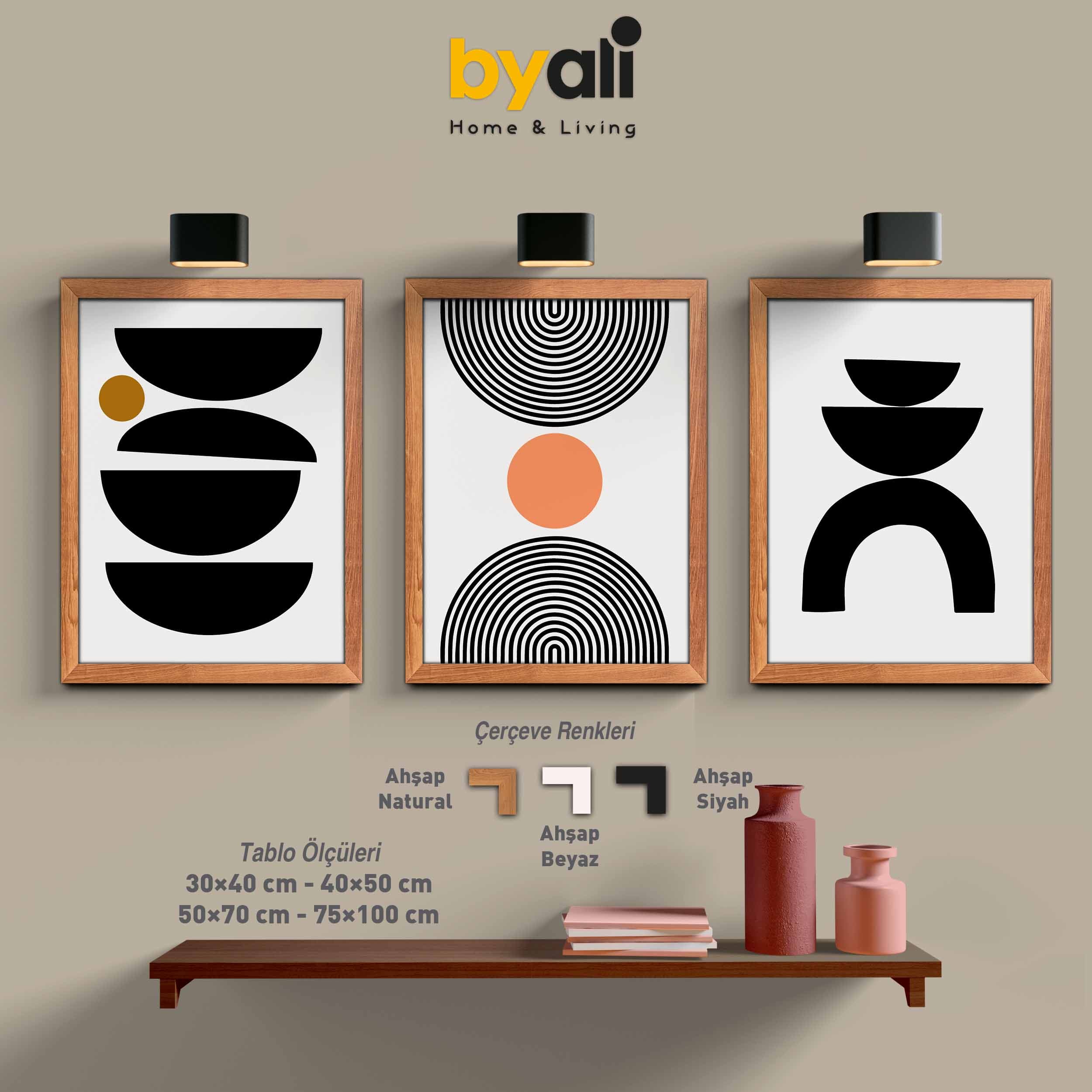Ahşap Çerçeveli Mid-Century 3’lü Tablo Seti 3056