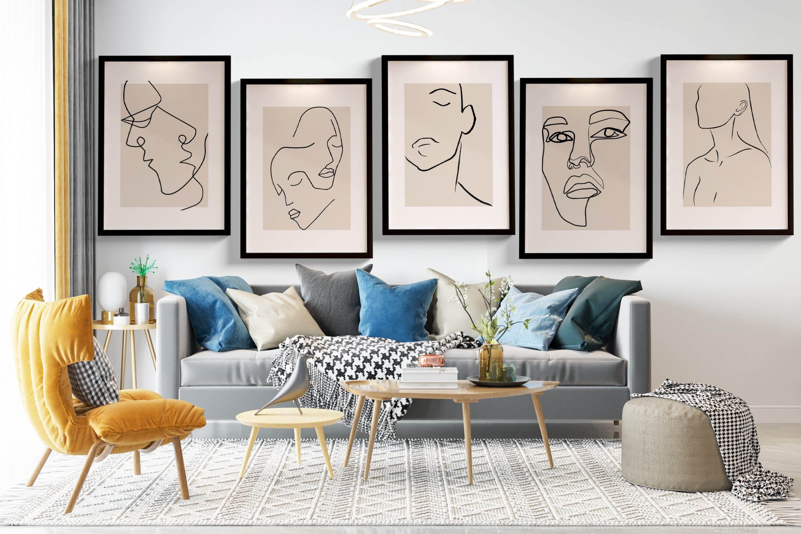 Ahşap Çerçeveli Line Art 5’li Tablo Seti 5005