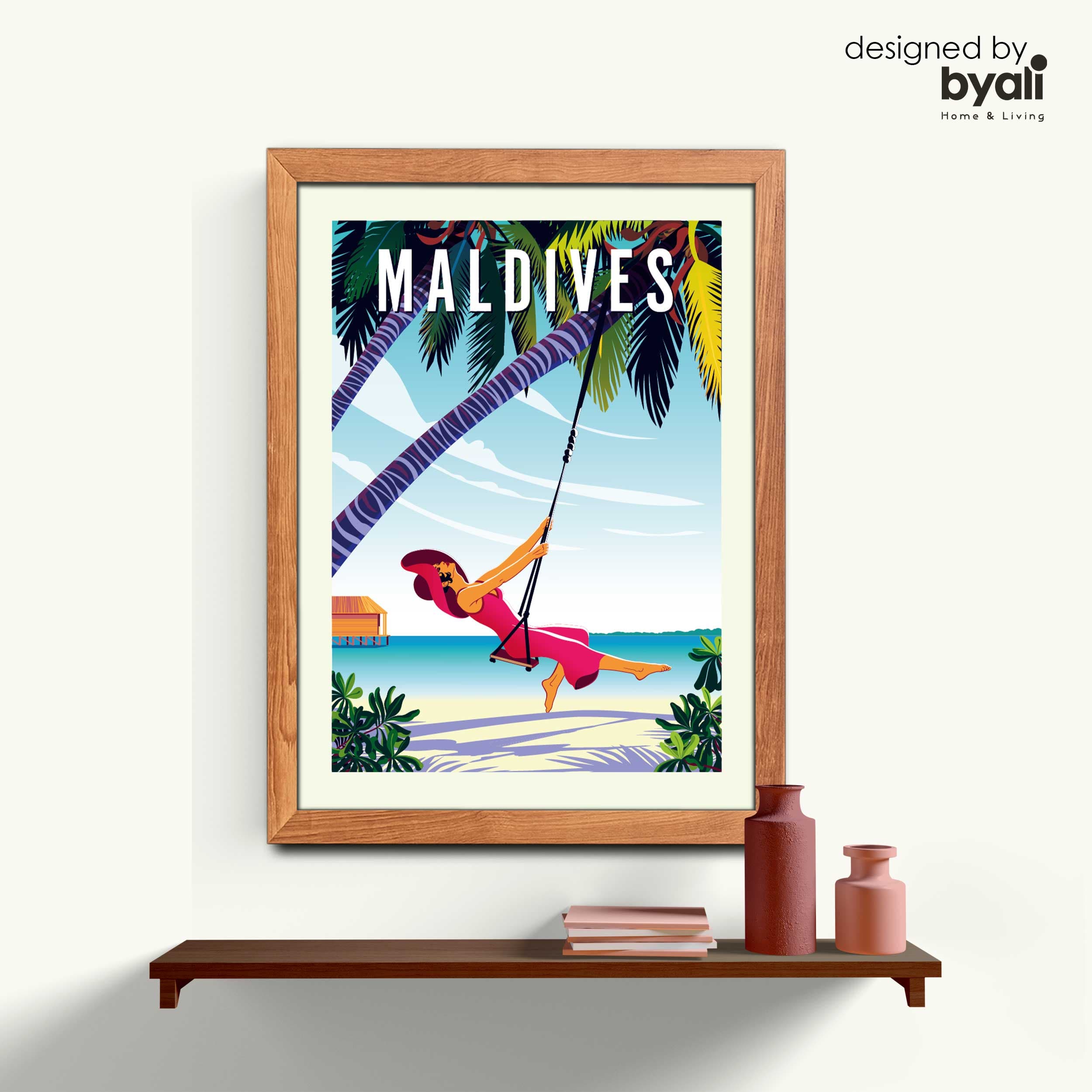 Maldives Retro Şehir Ahşap Çerçeveli Tablo