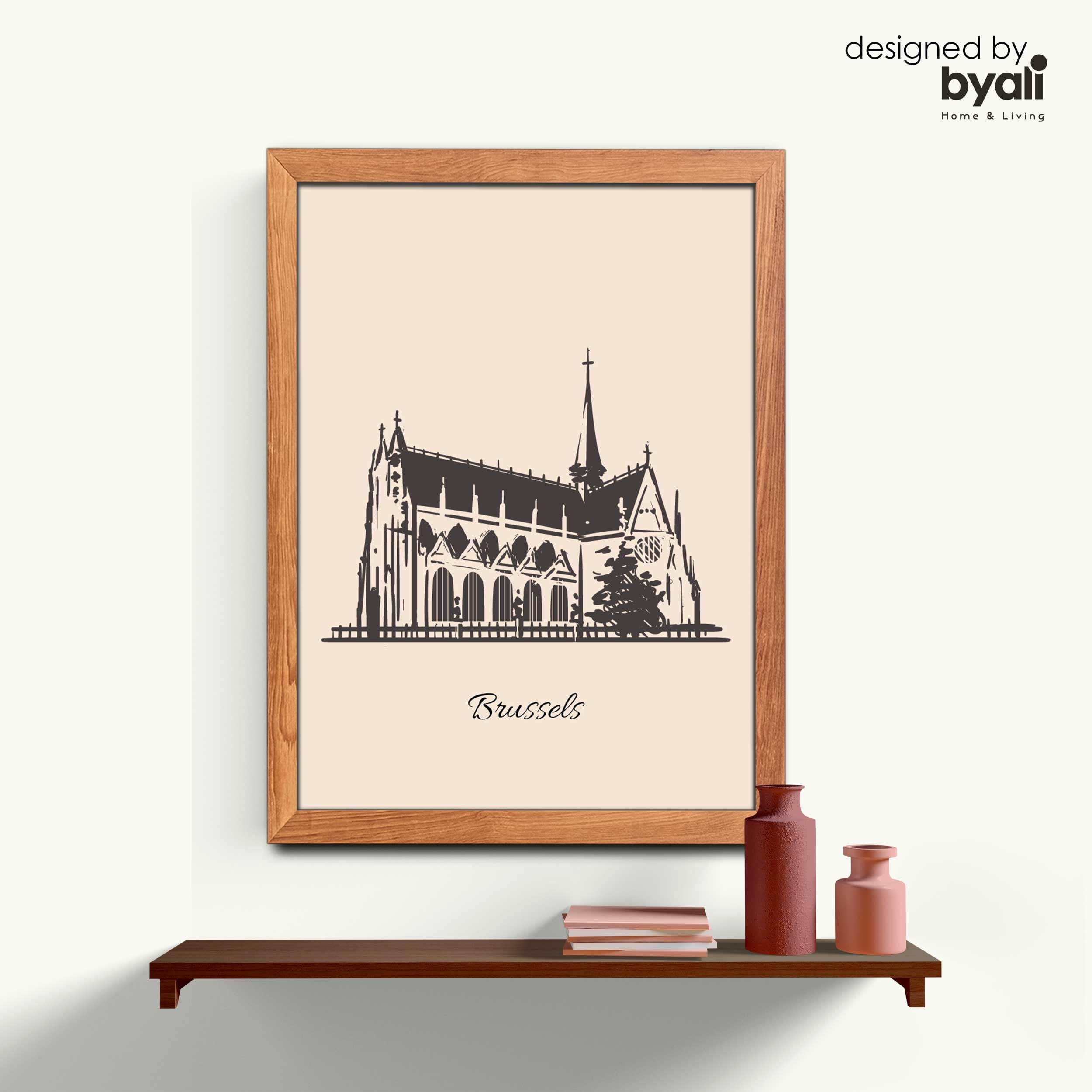 Brussels Sketch Şehir Ahşap Çerçeveli Tablo