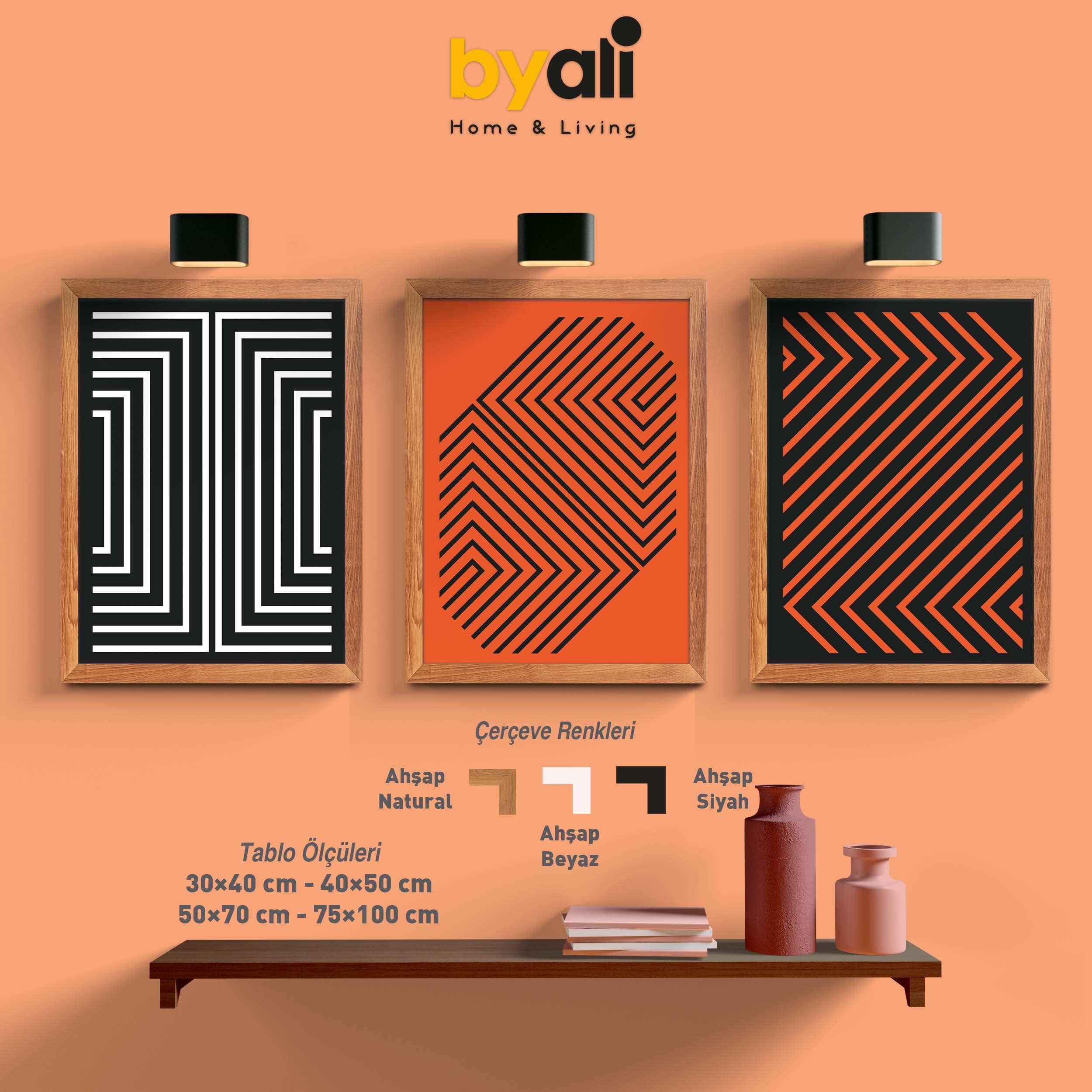 Ahşap Çerçeveli art 3’lü Tablo Seti 3078