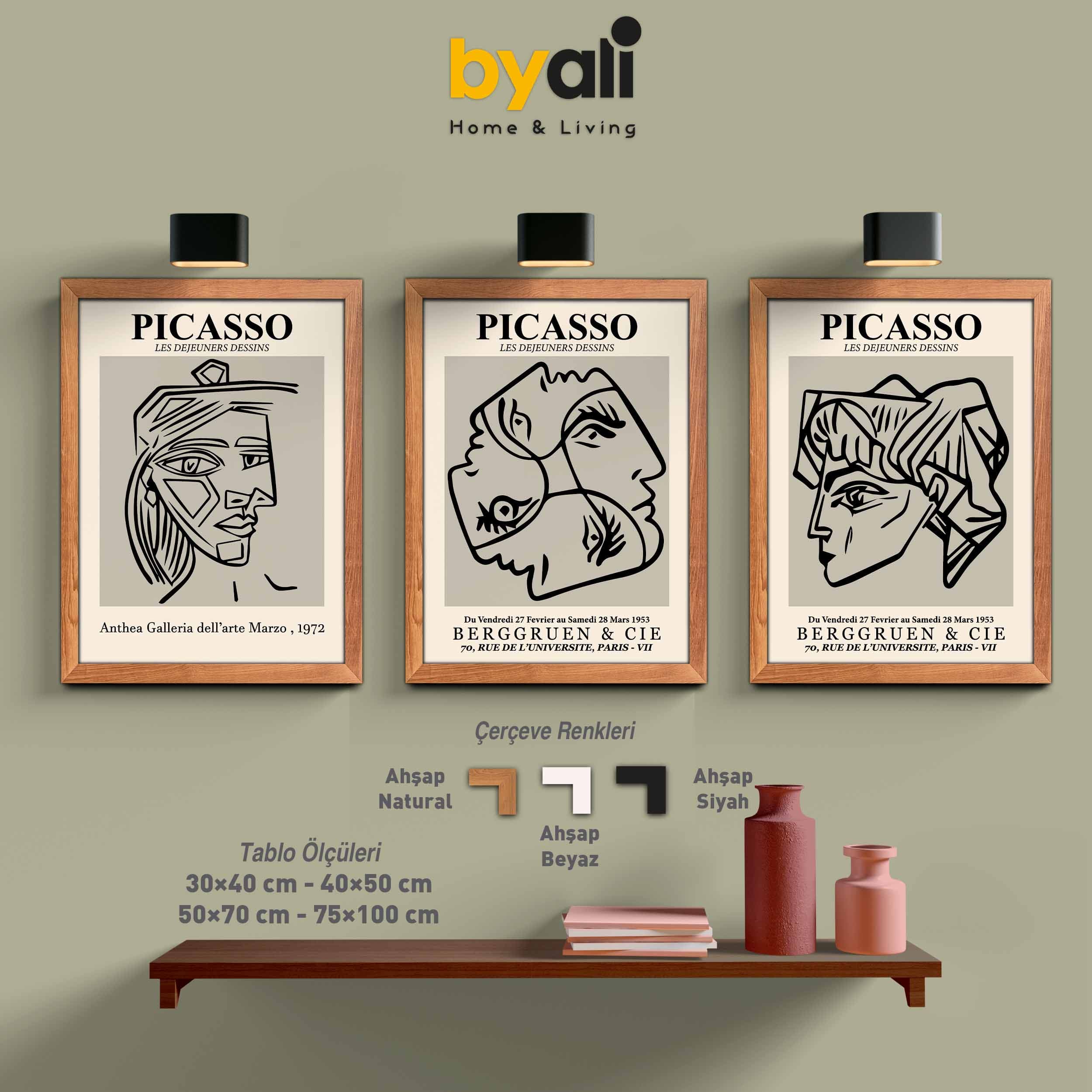 Ahşap Çerçeveli Picasso 3’lü Tablo Seti 3018