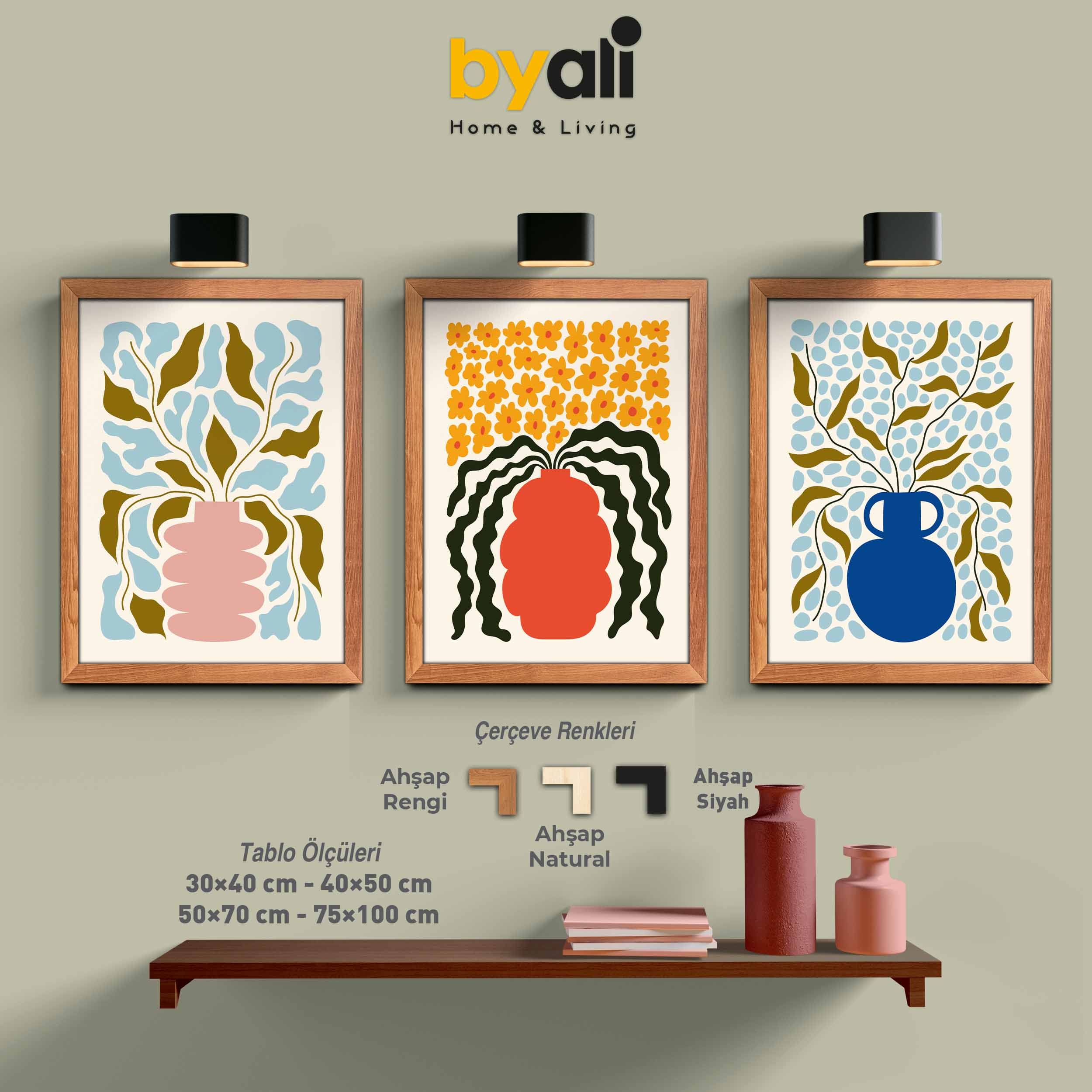 Minimalist Ahşap Çerçeveli 3’lü Tablo Seti 3185