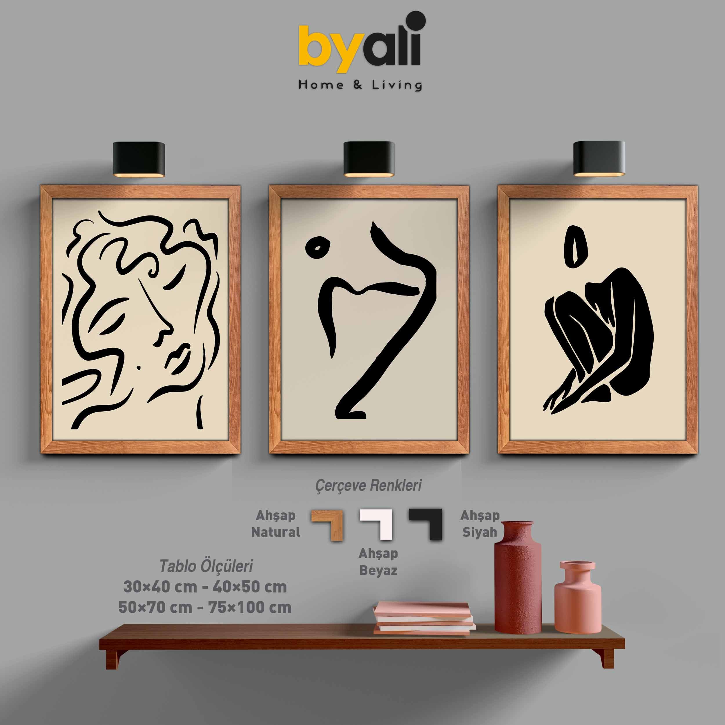 Ahşap Çerçeveli Minimalist 3’lü Tablo Seti 3111