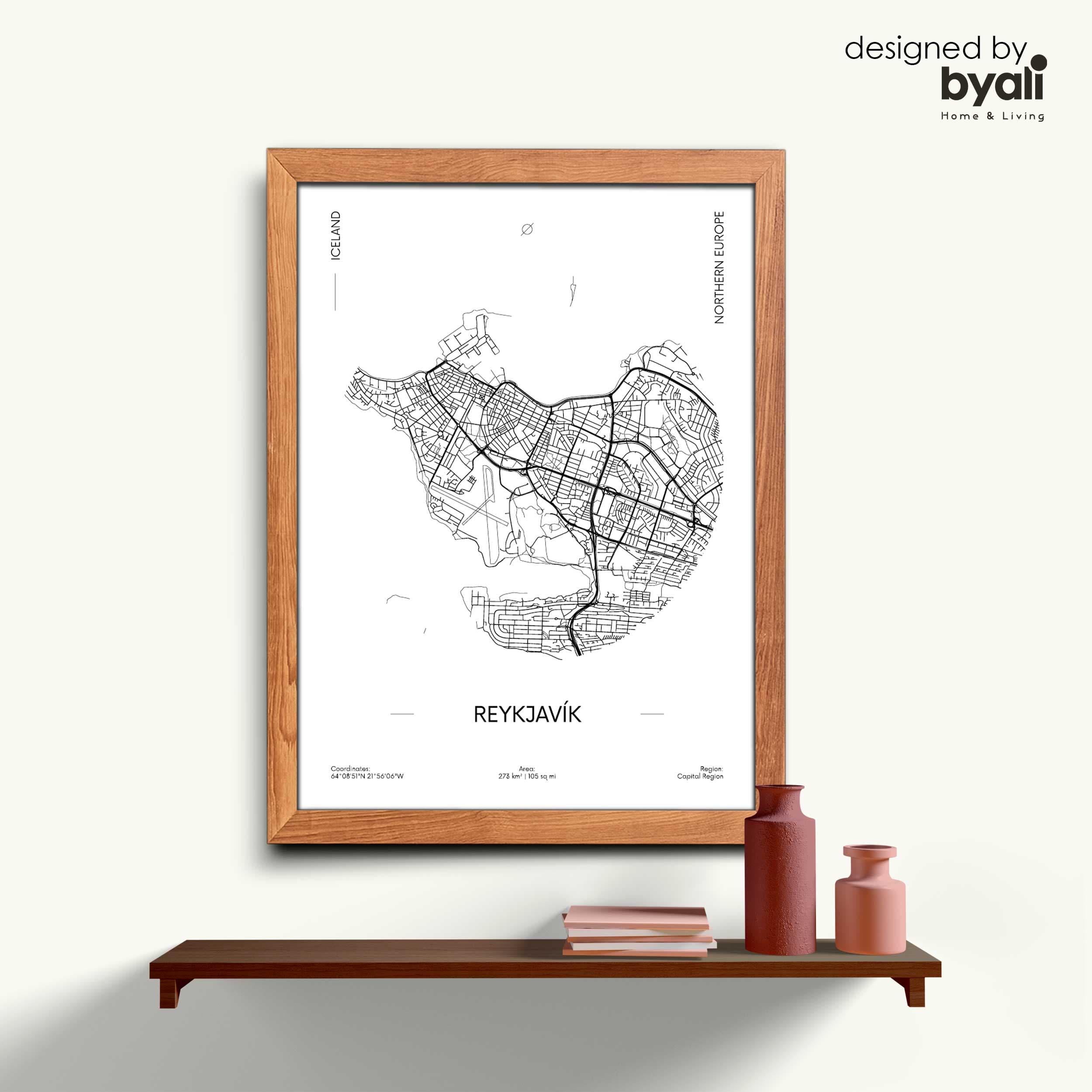 Reykjavik Map Ahşap Çerçeveli Tablo