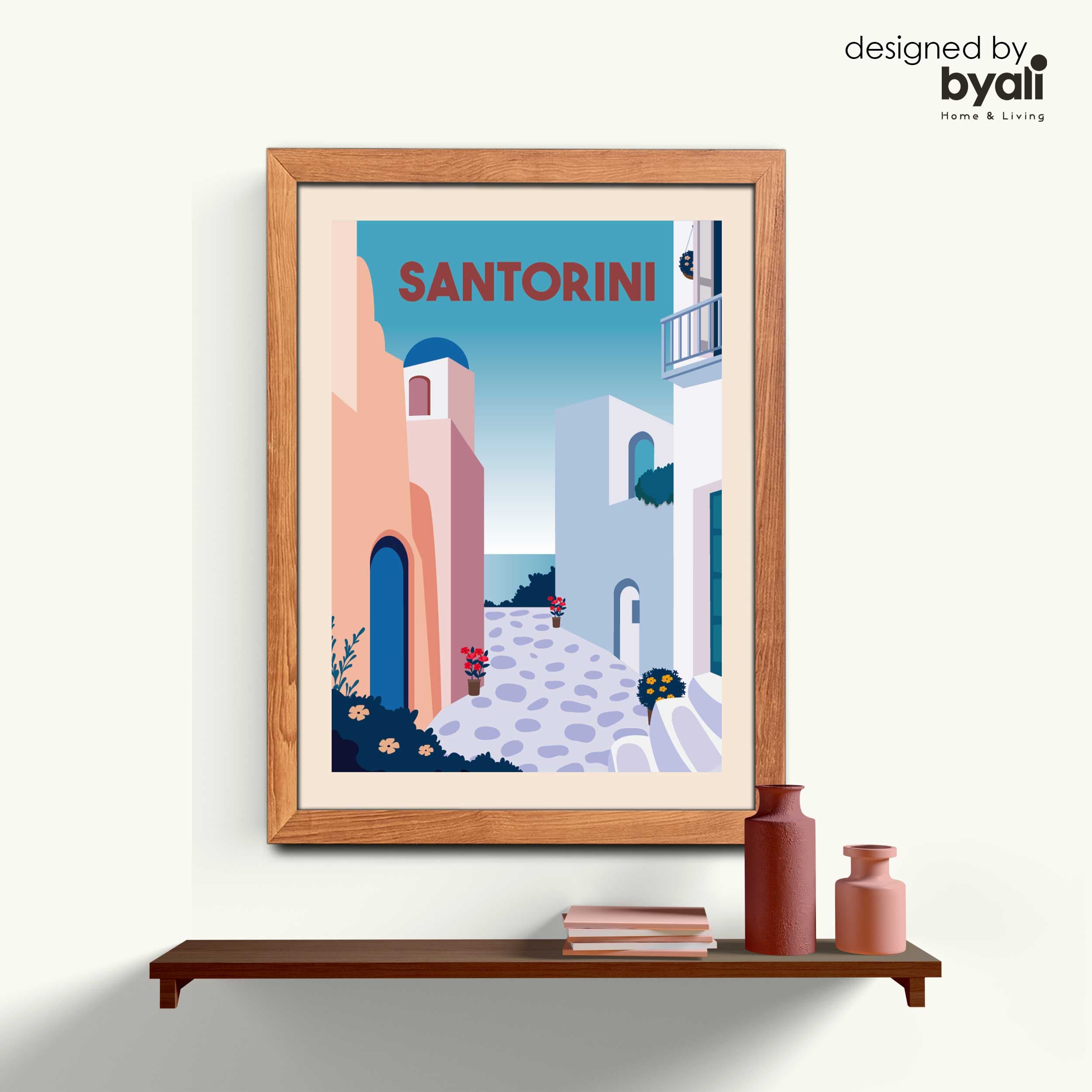 Santorini Retro Şehir Ahşap Çerçeveli Tablo 1013