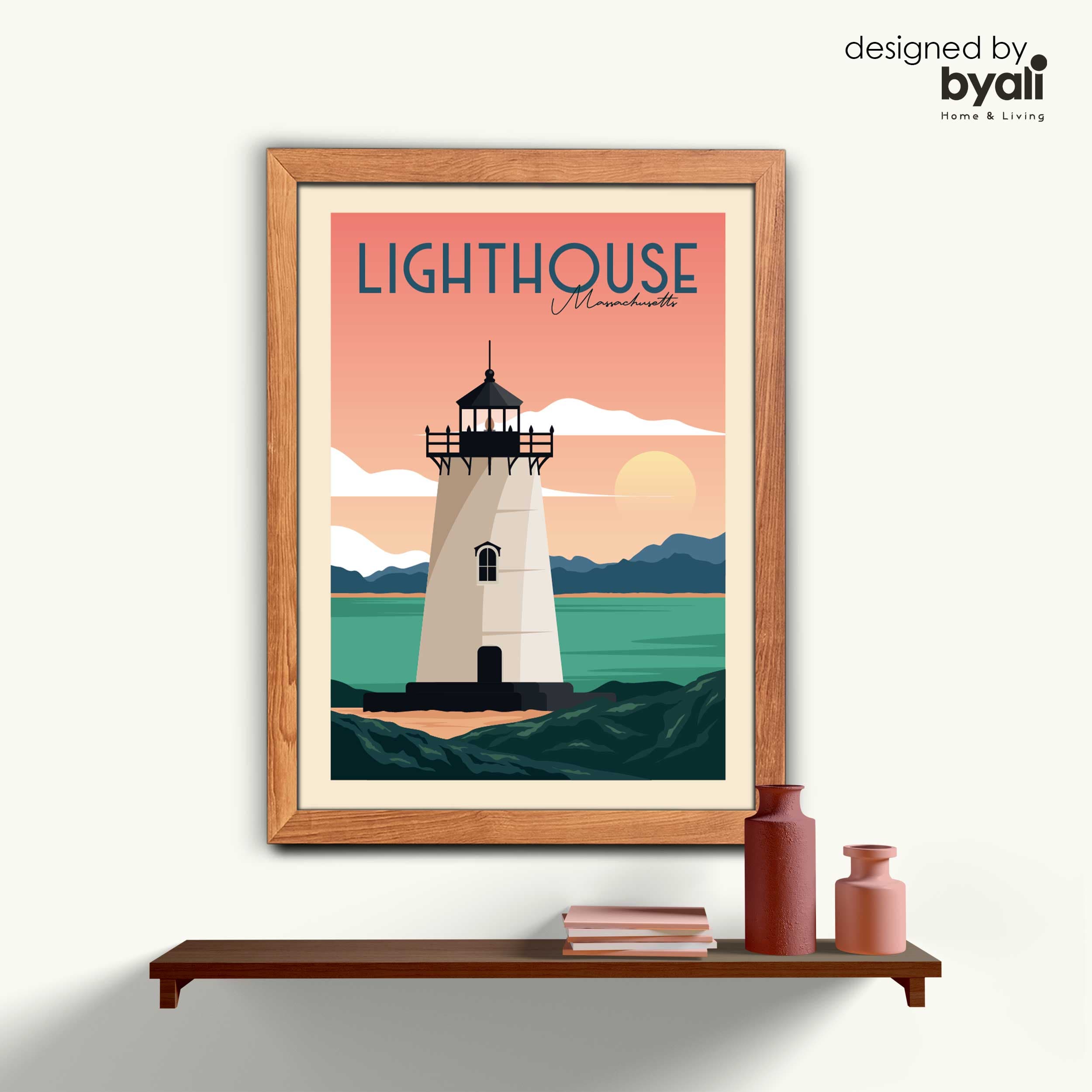 Light House Retro Şehir Ahşap Çerçeveli Tablo