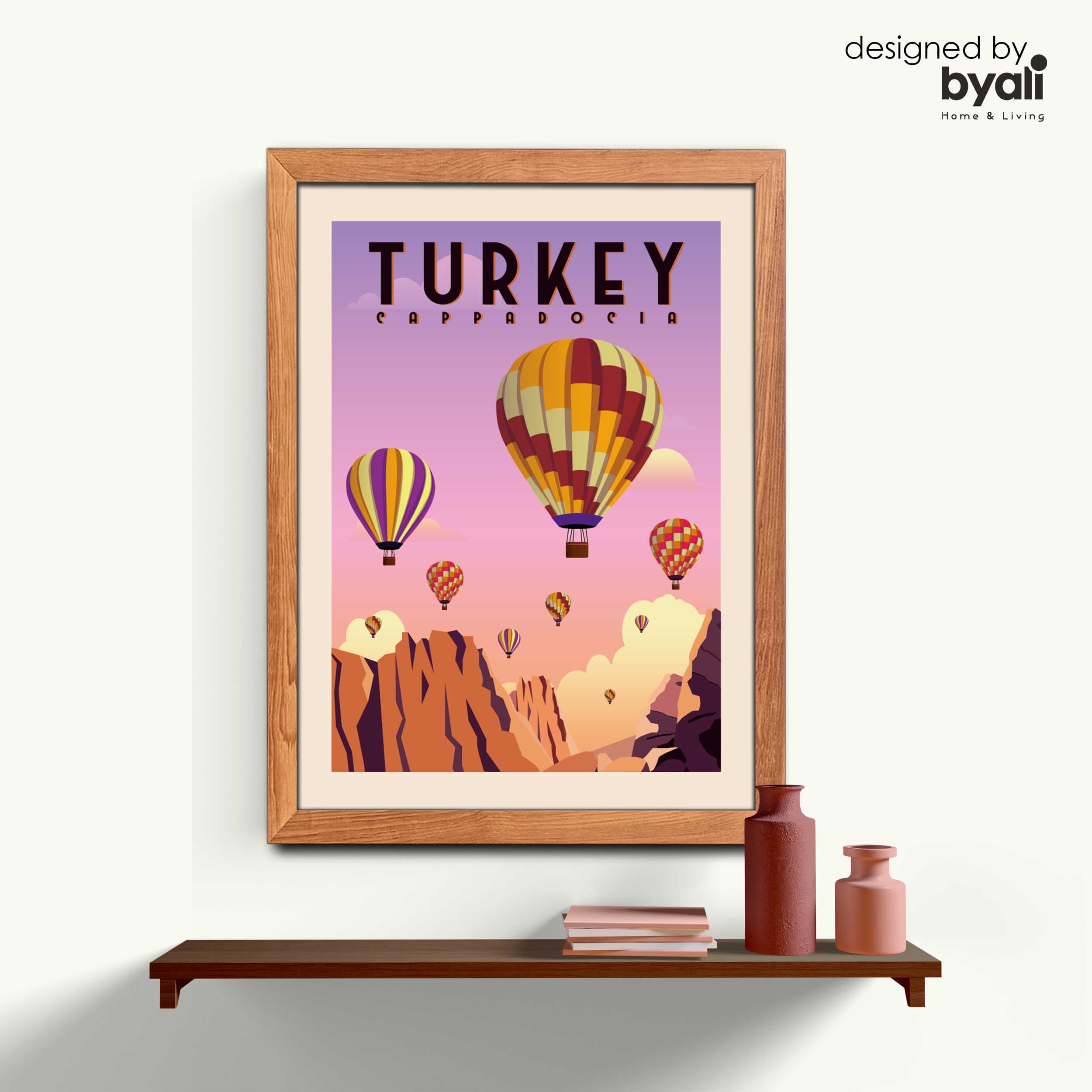 Kapadokya Retro Şehir Ahşap Çerçeveli Tablo 1008