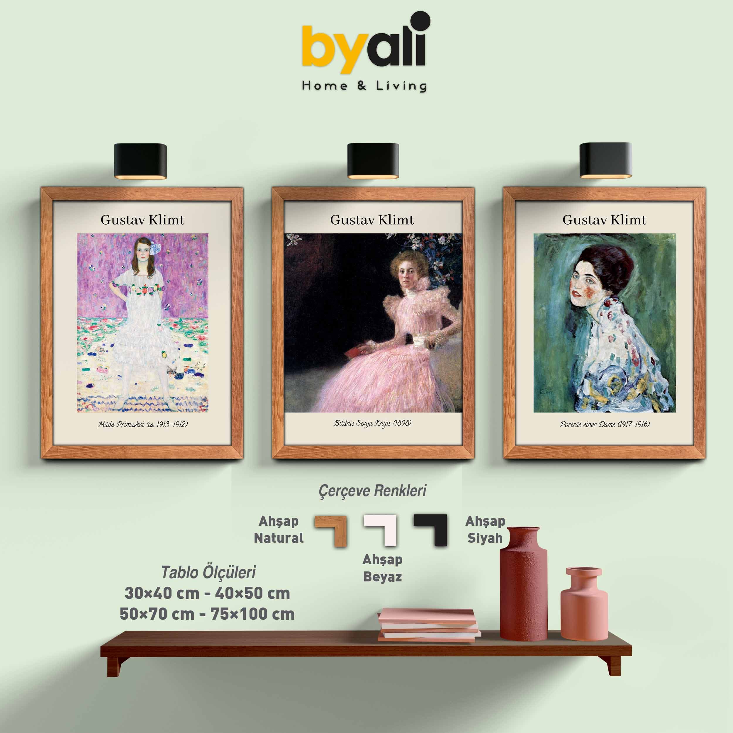 Gustav Klimt Ahşap Çerçeveli 3’lü Tablo Seti 3024