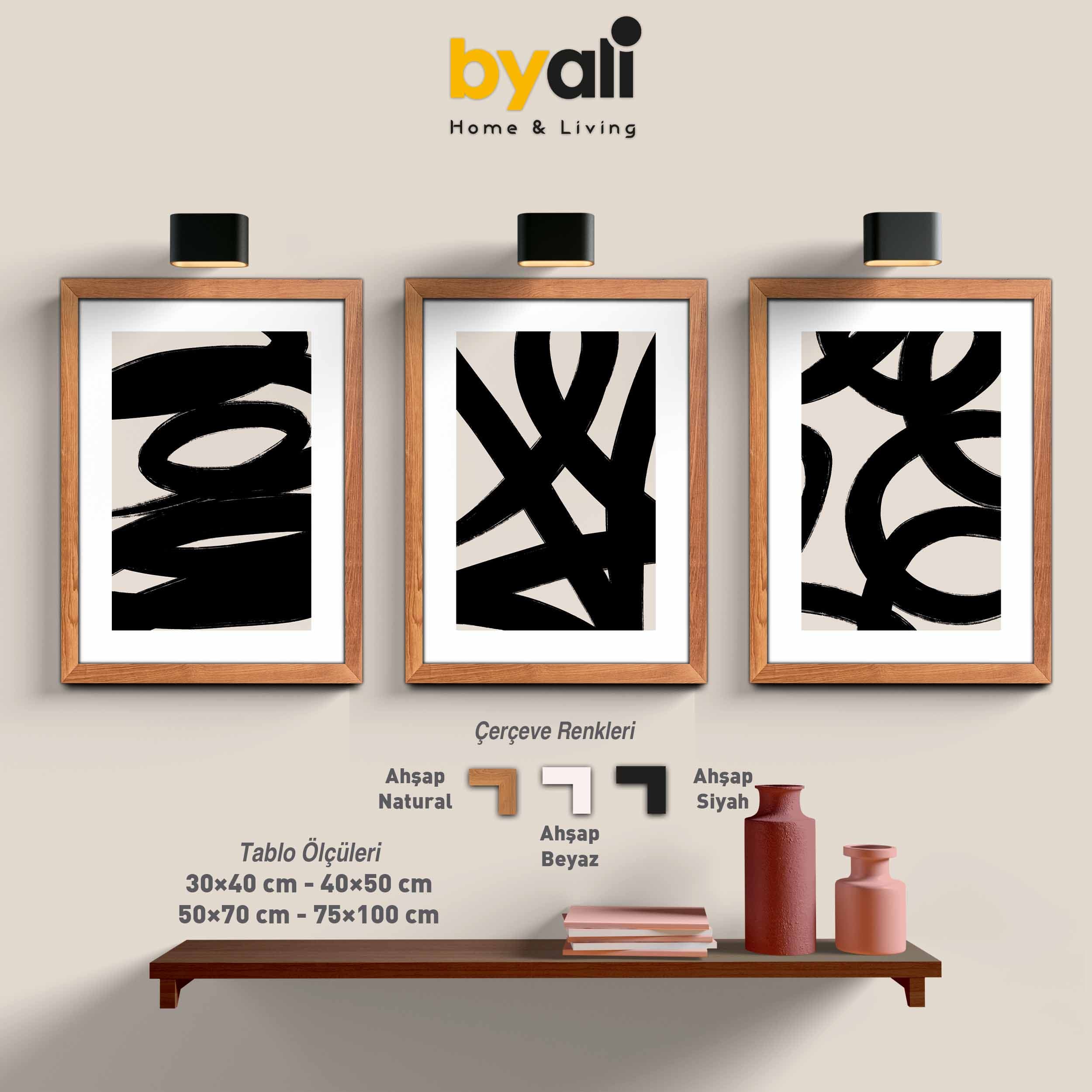 Minimalist Ahşap Çerçeveli 3’lü Tablo Seti 3160