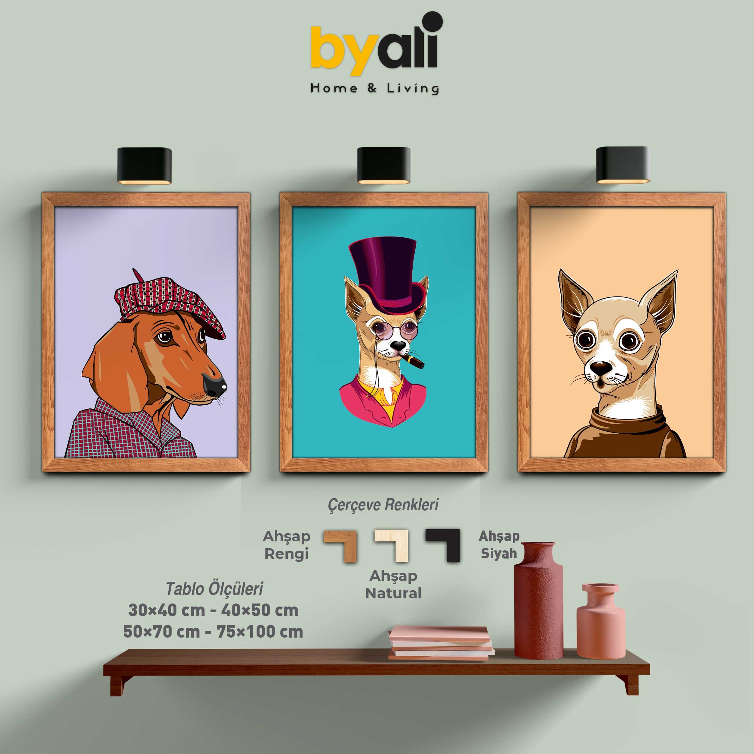Hipster Dog Art 3’lü Tablo Seti