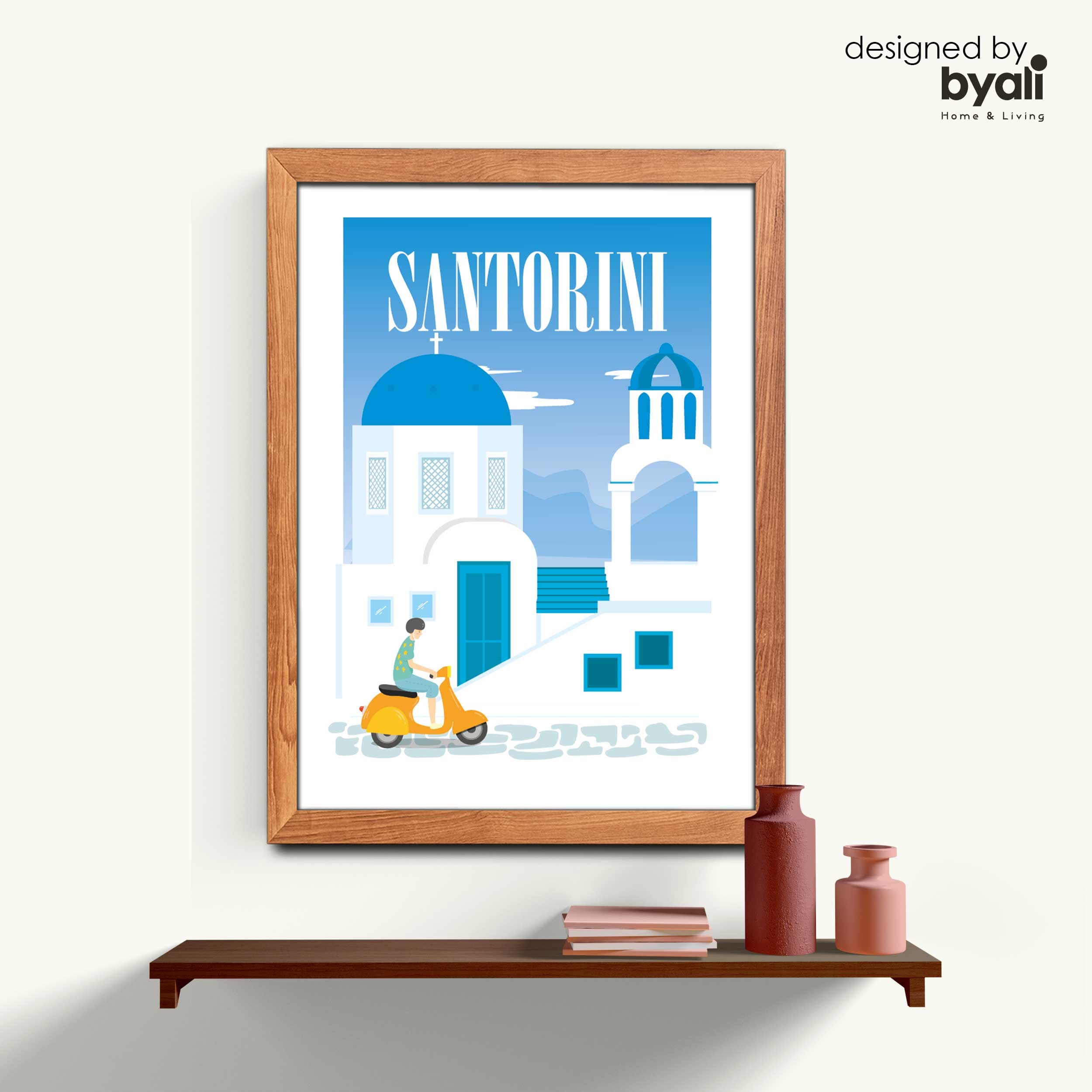 Santorini Retro Şehir Ahşap Çerçeveli Tablo 1054