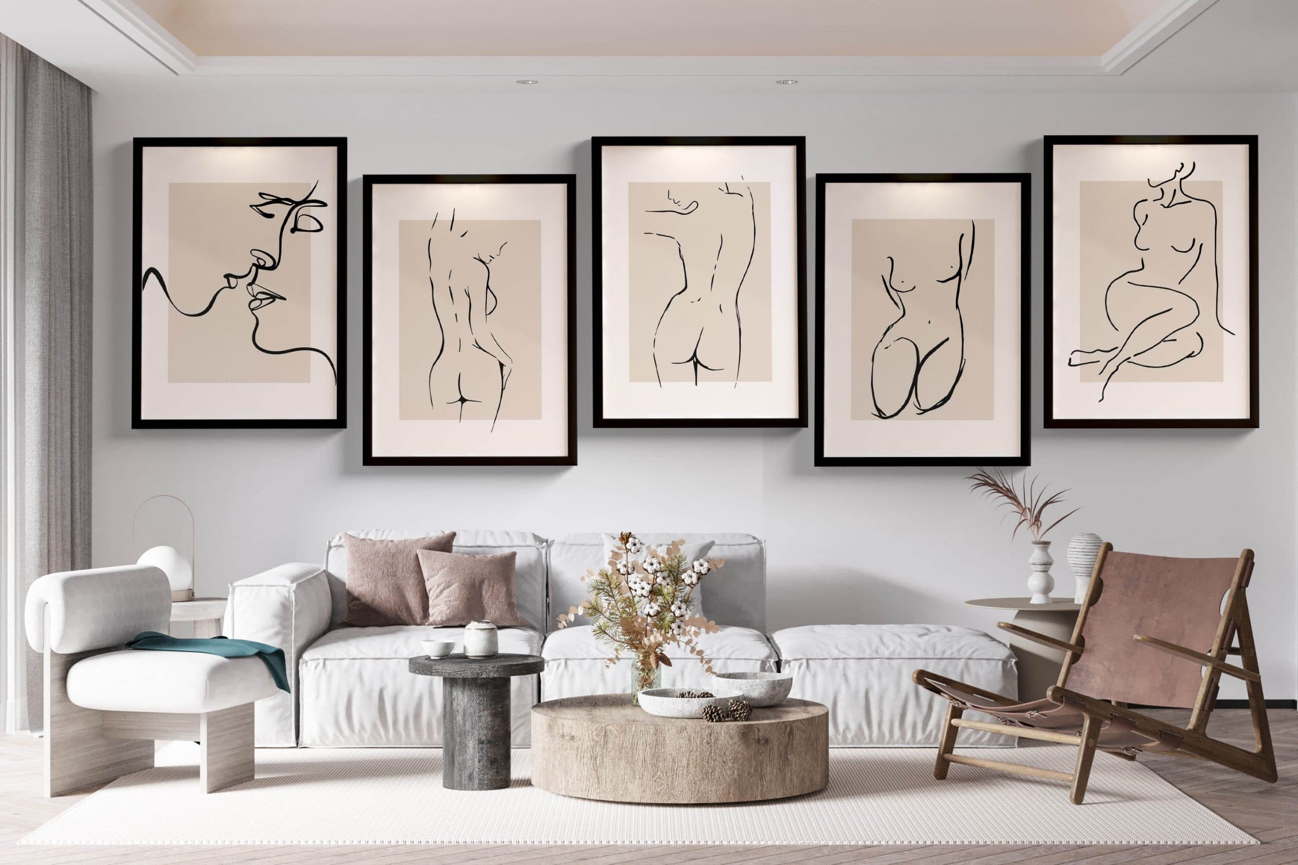 Ahşap Çerçeveli Line Art 5’li Tablo Seti 5004