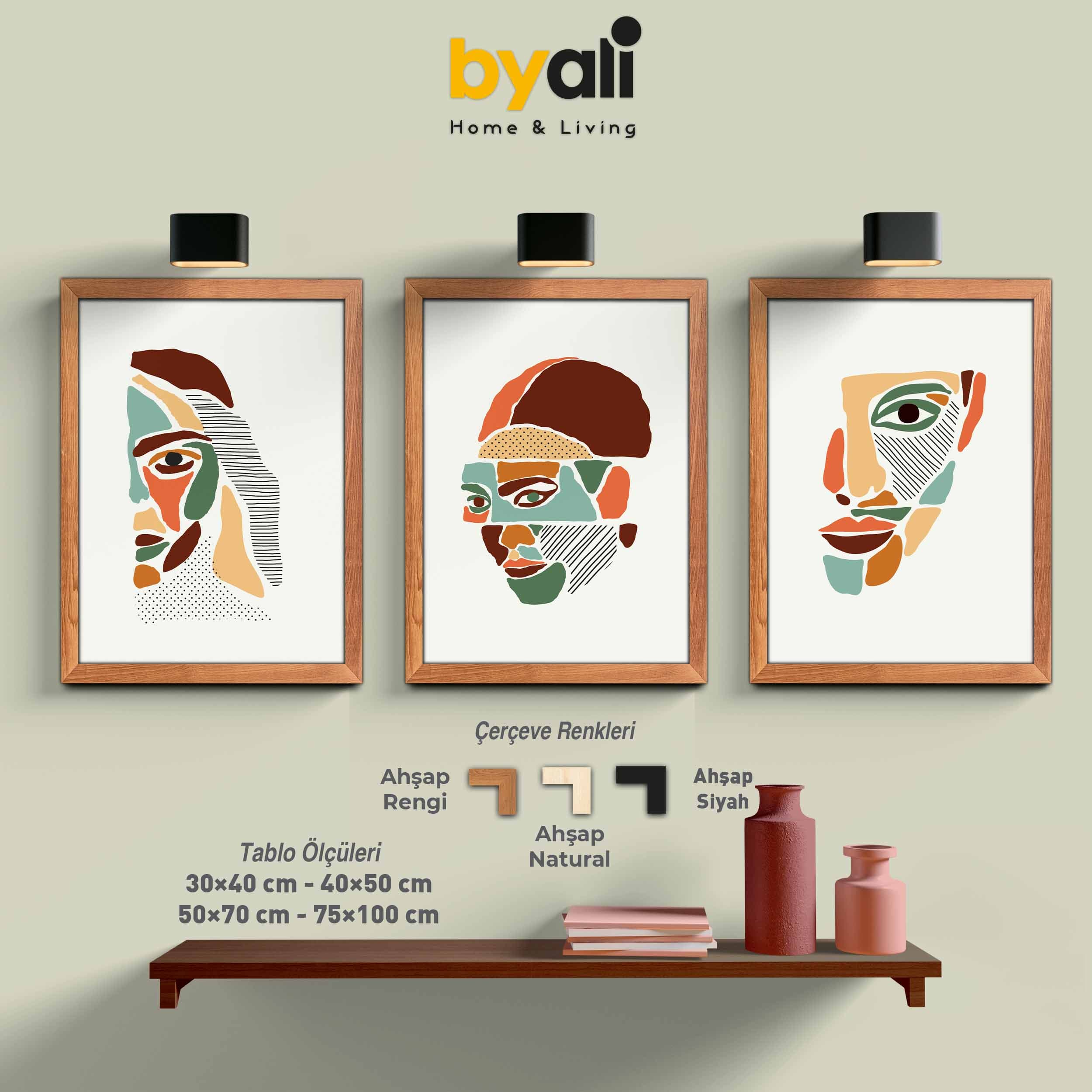 Minimalist Ahşap Çerçeveli 3’lü Tablo Seti 3166