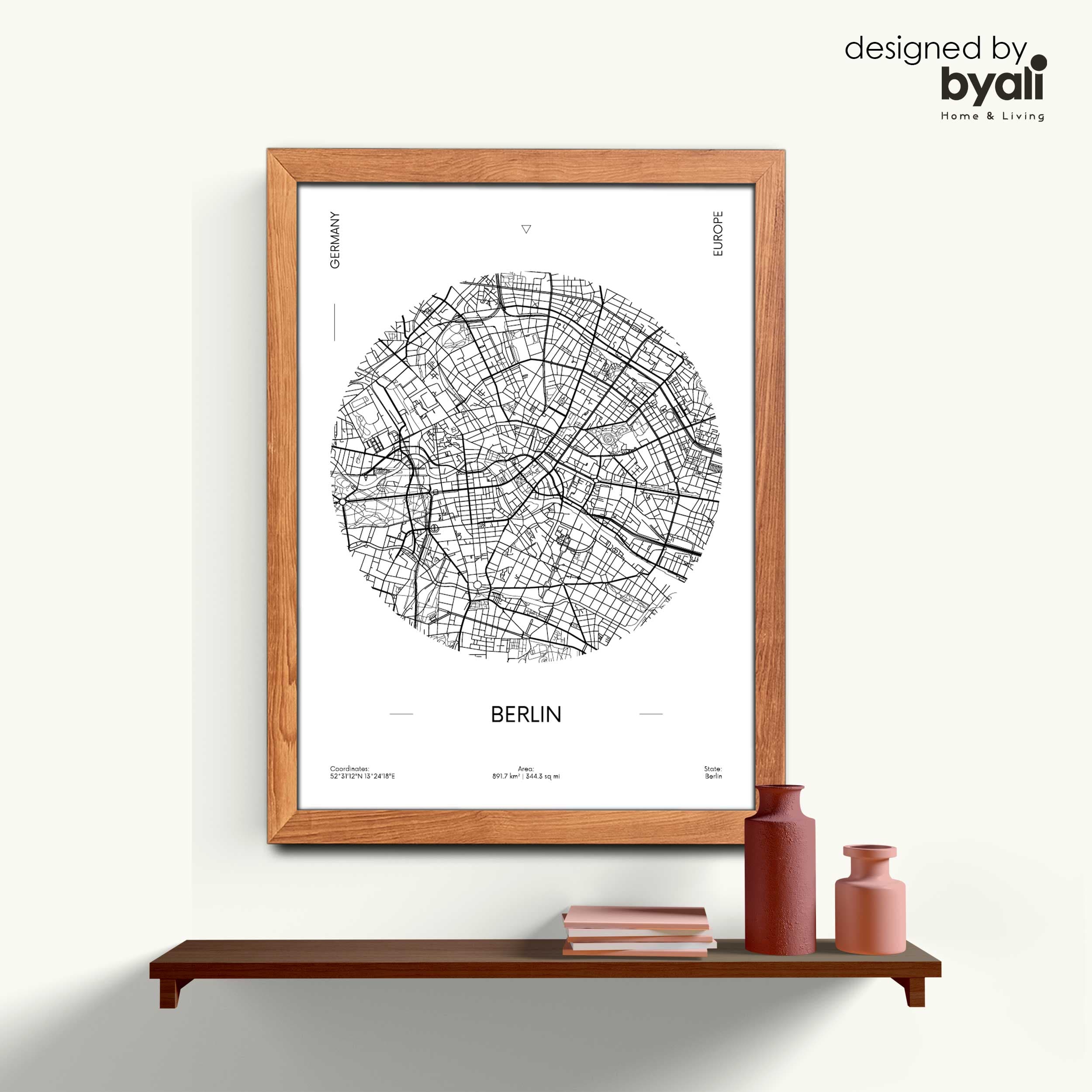 Berlin Map Ahşap Çerçeveli Tablo