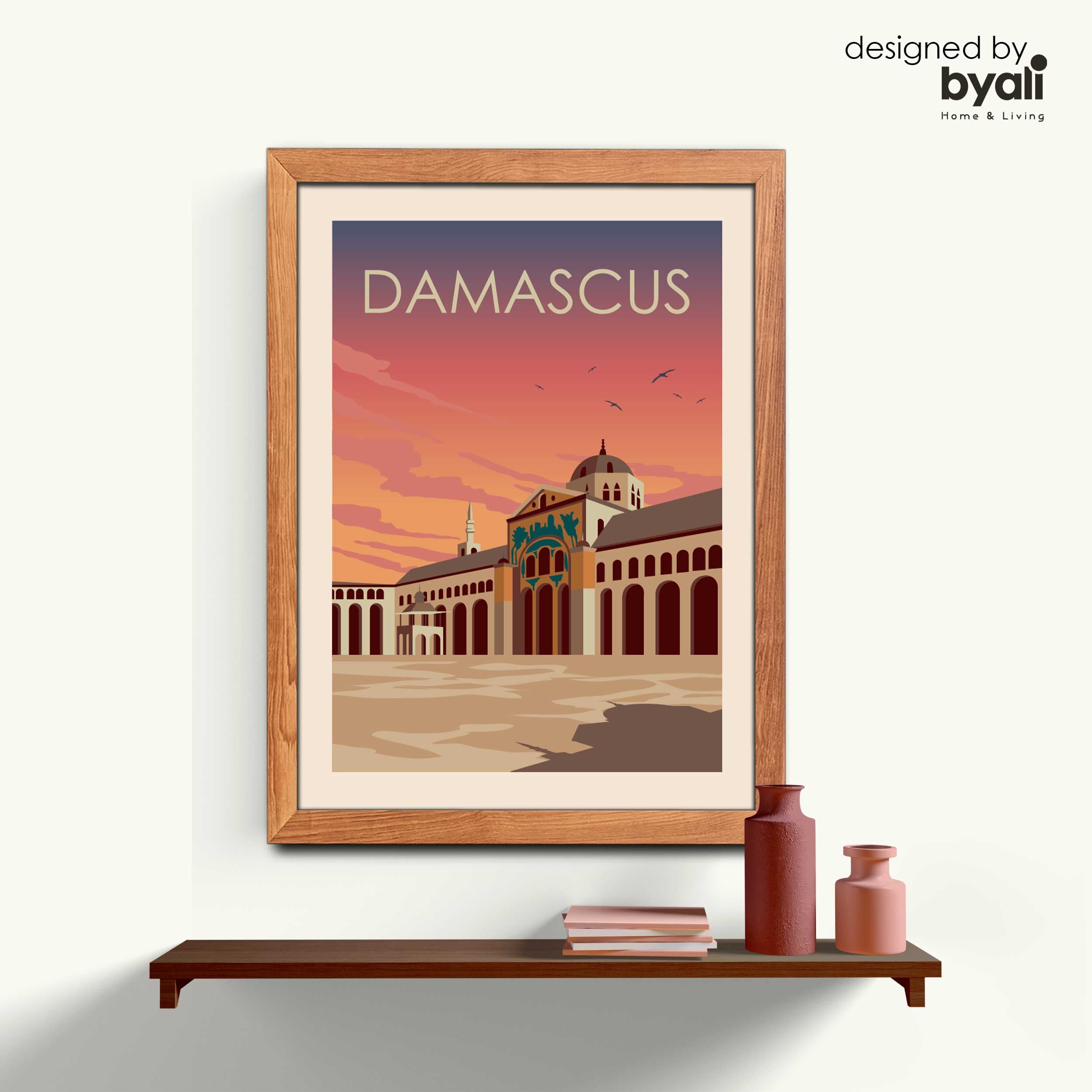 Damascus Retro Şehir Ahşap Çerçeveli Tablo