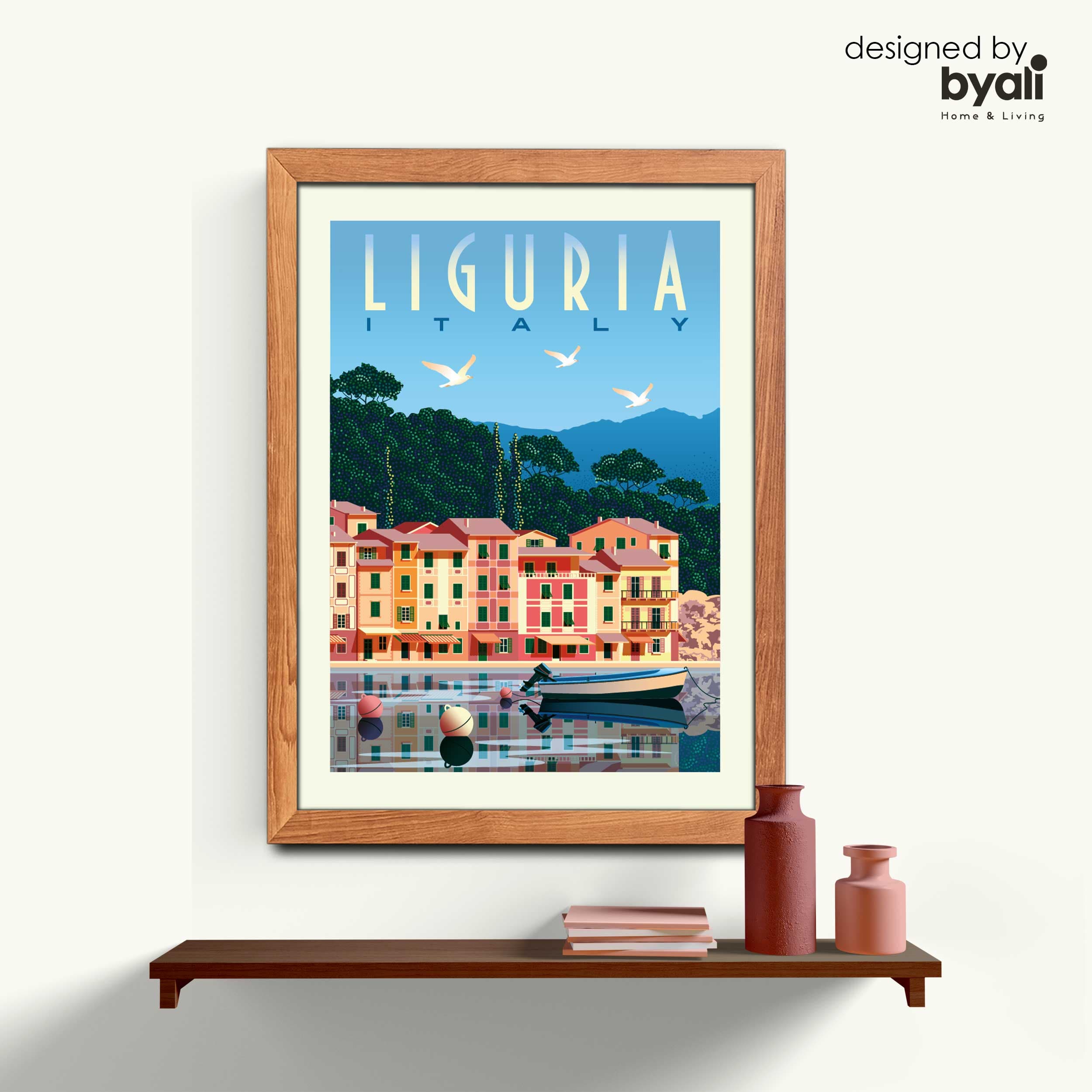 Liguria Retro Şehir Ahşap Çerçeveli Tablo