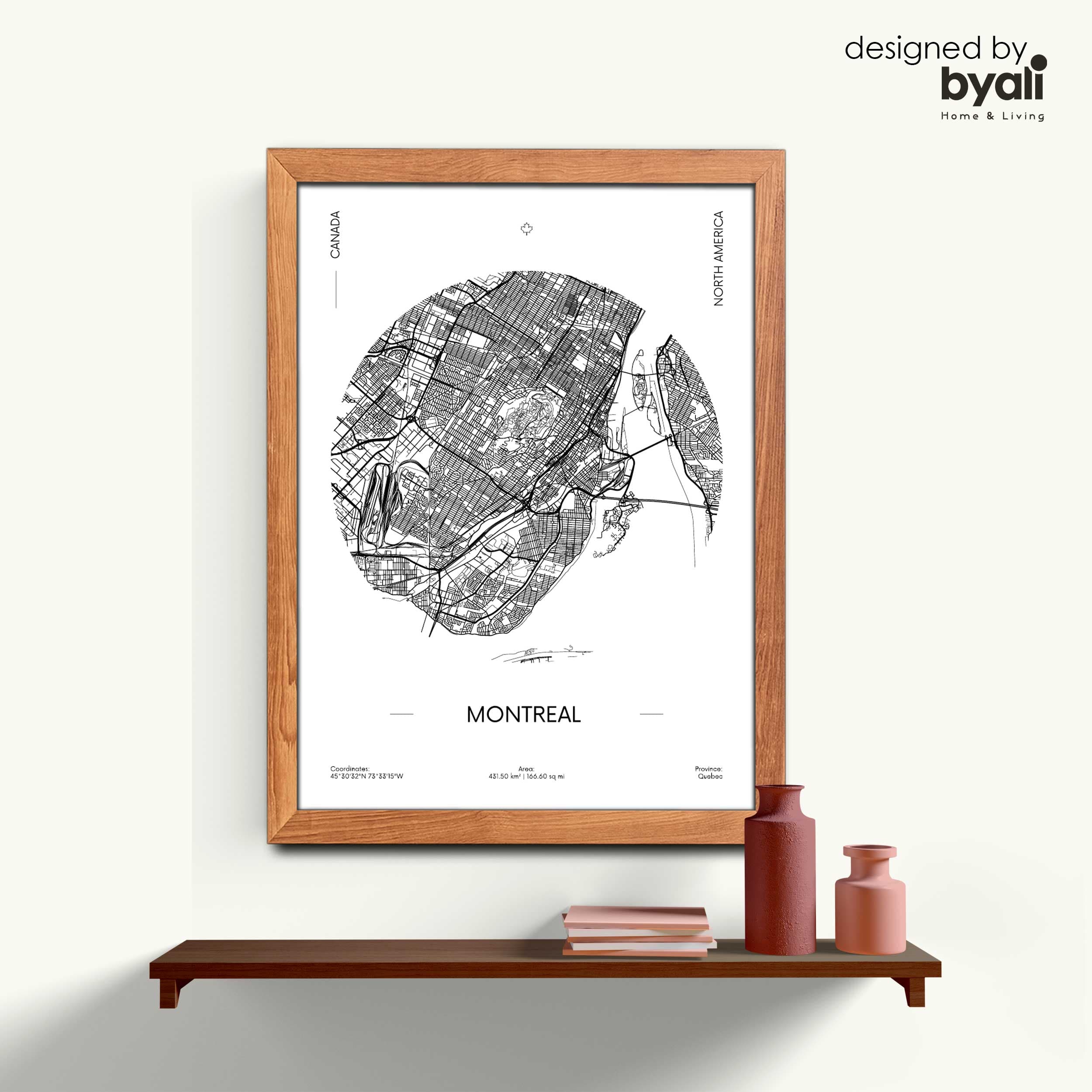 Montreal Map Ahşap Çerçeveli Tablo