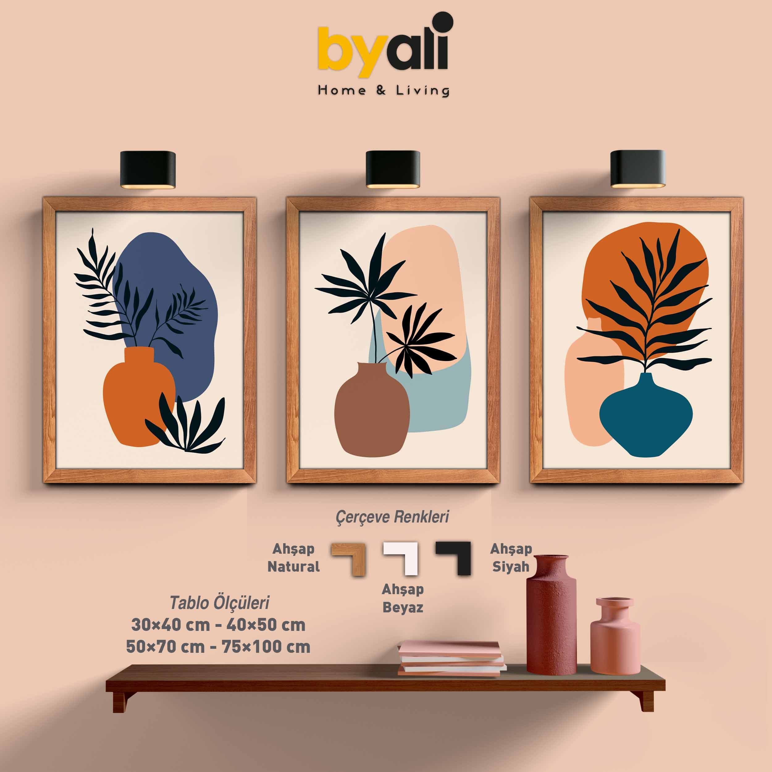 Ahşap Çerçeveli Boho 3’lü Tablo Seti 3064