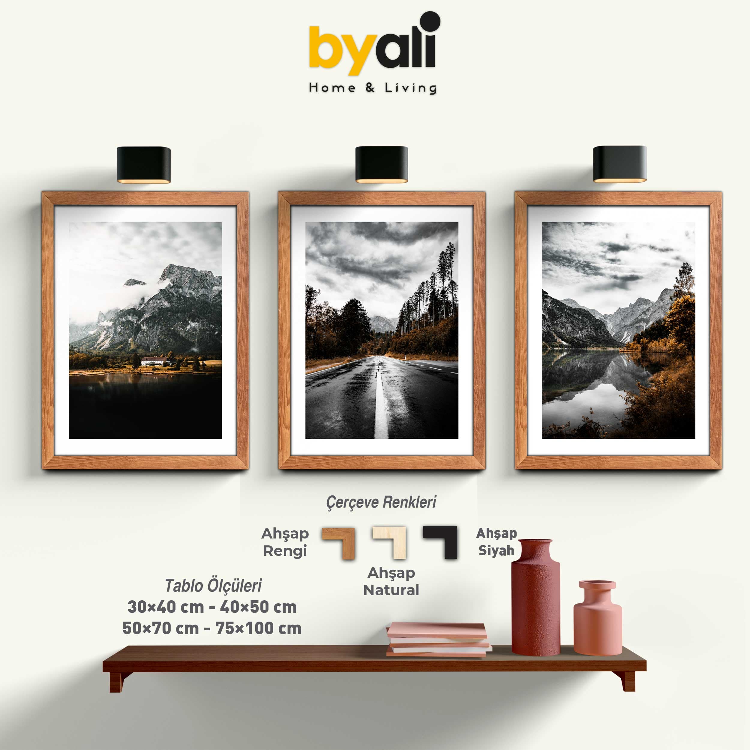 Ahşap Çerçeveli Natural World 3’lü Tablo Seti 1003