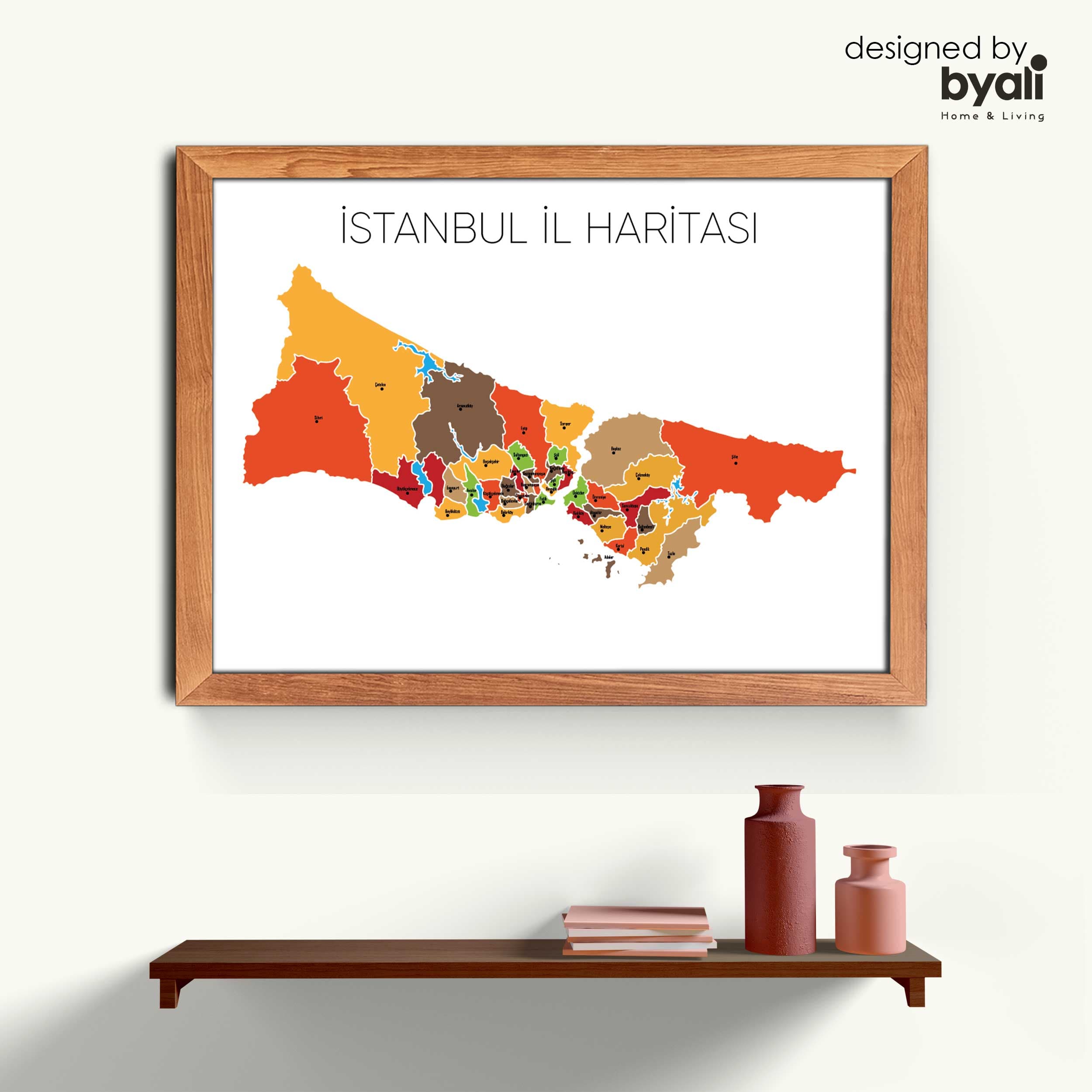 İstanbul İl Haritası Ahşap Çerçeveli Tablo