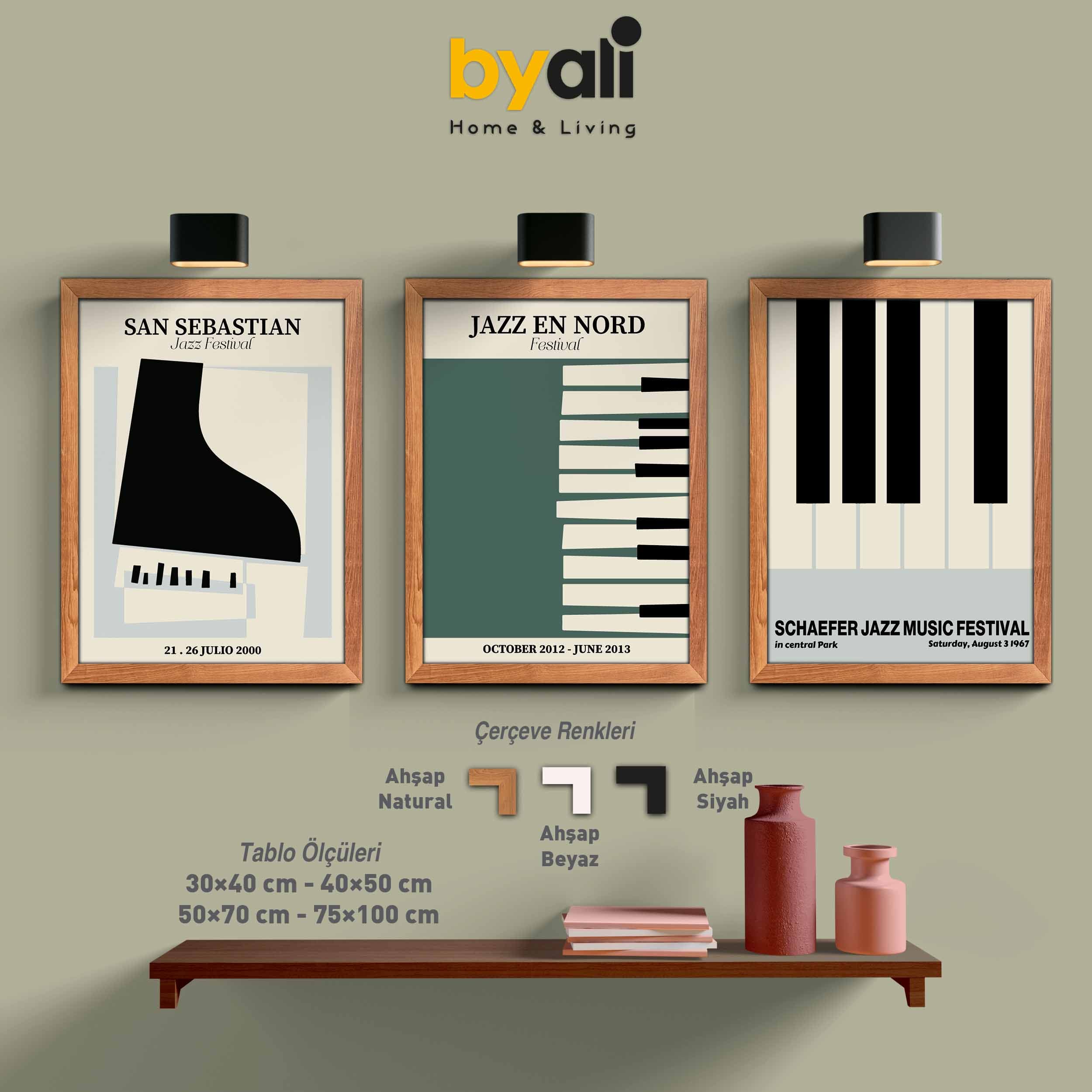 Ahşap Çerçeveli Jazz Festival 3’lü Tablo Seti