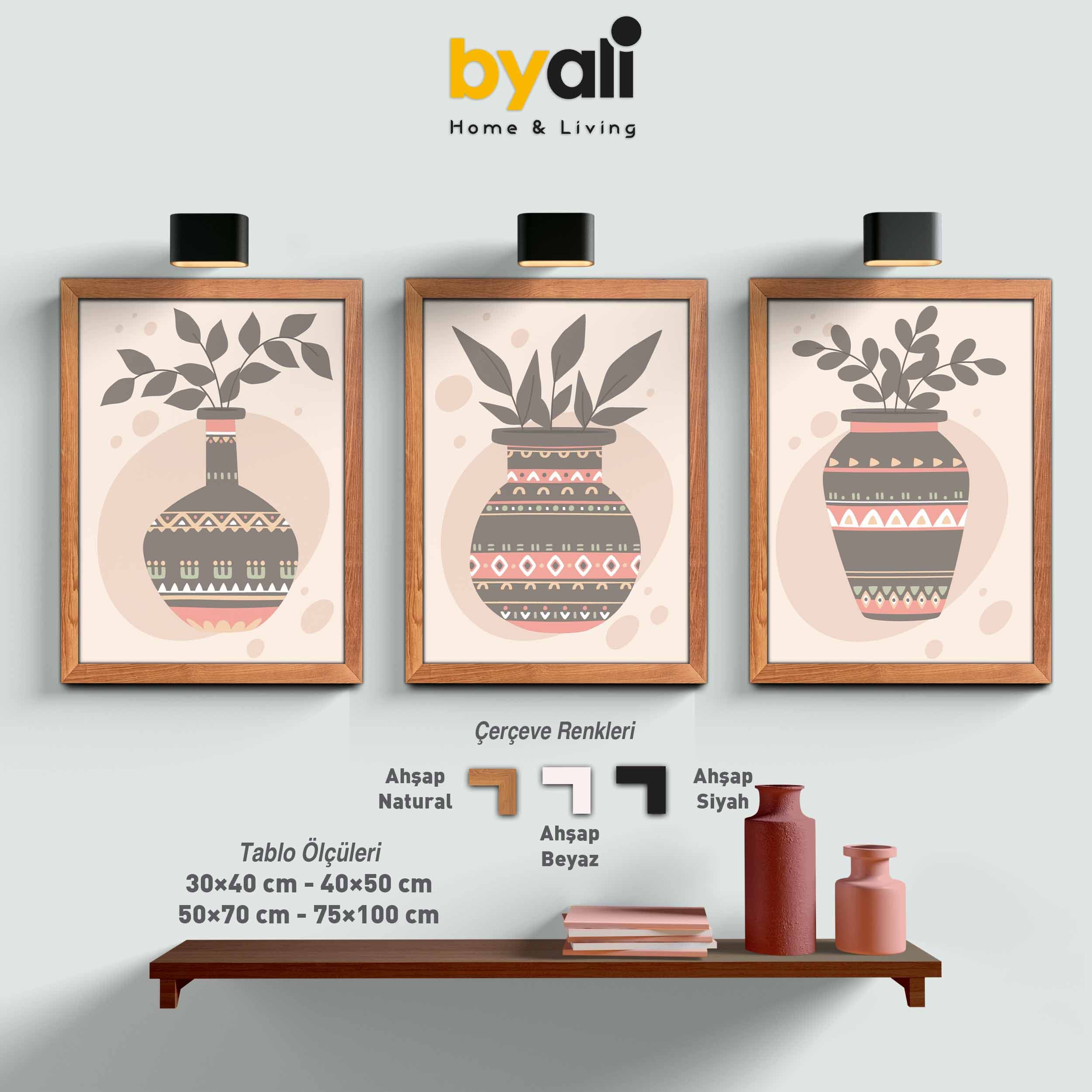Ahşap Çerçeveli Boho 3’lü Tablo Seti 3124