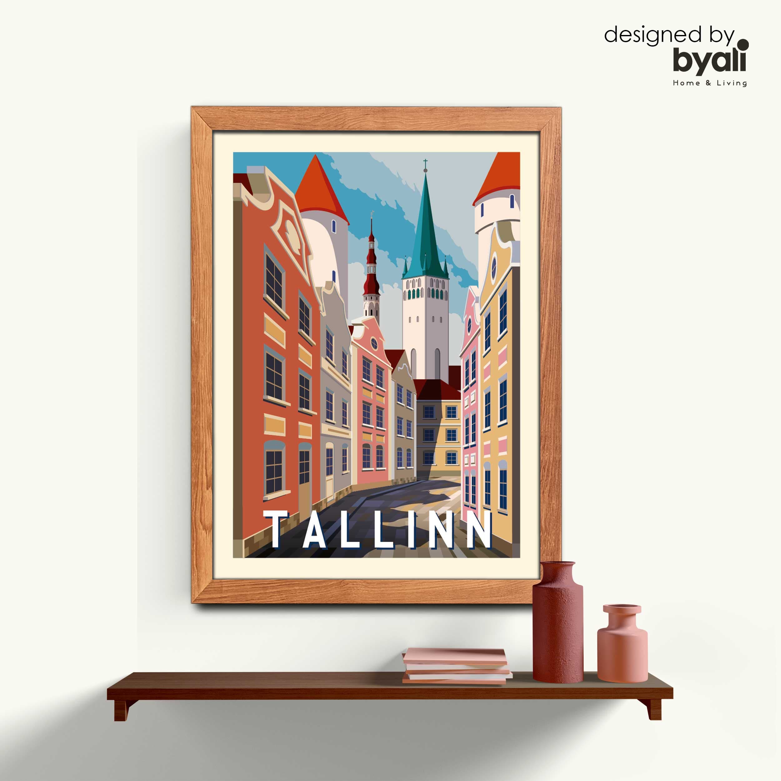 Tallinn Retro Şehir Ahşap Çerçeveli Tablo