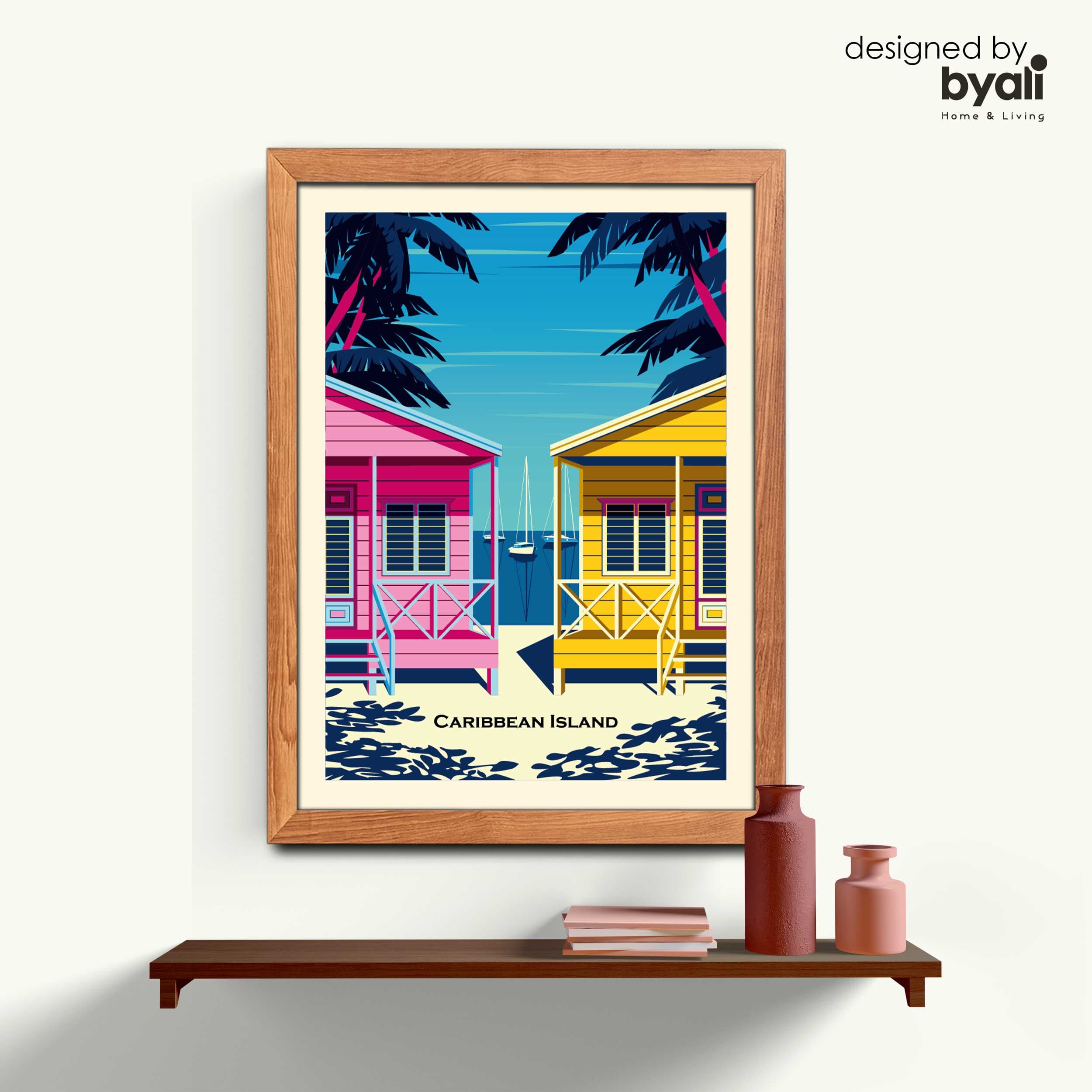 Caribbean Island Retro Şehir Ahşap Çerçeveli Tablo