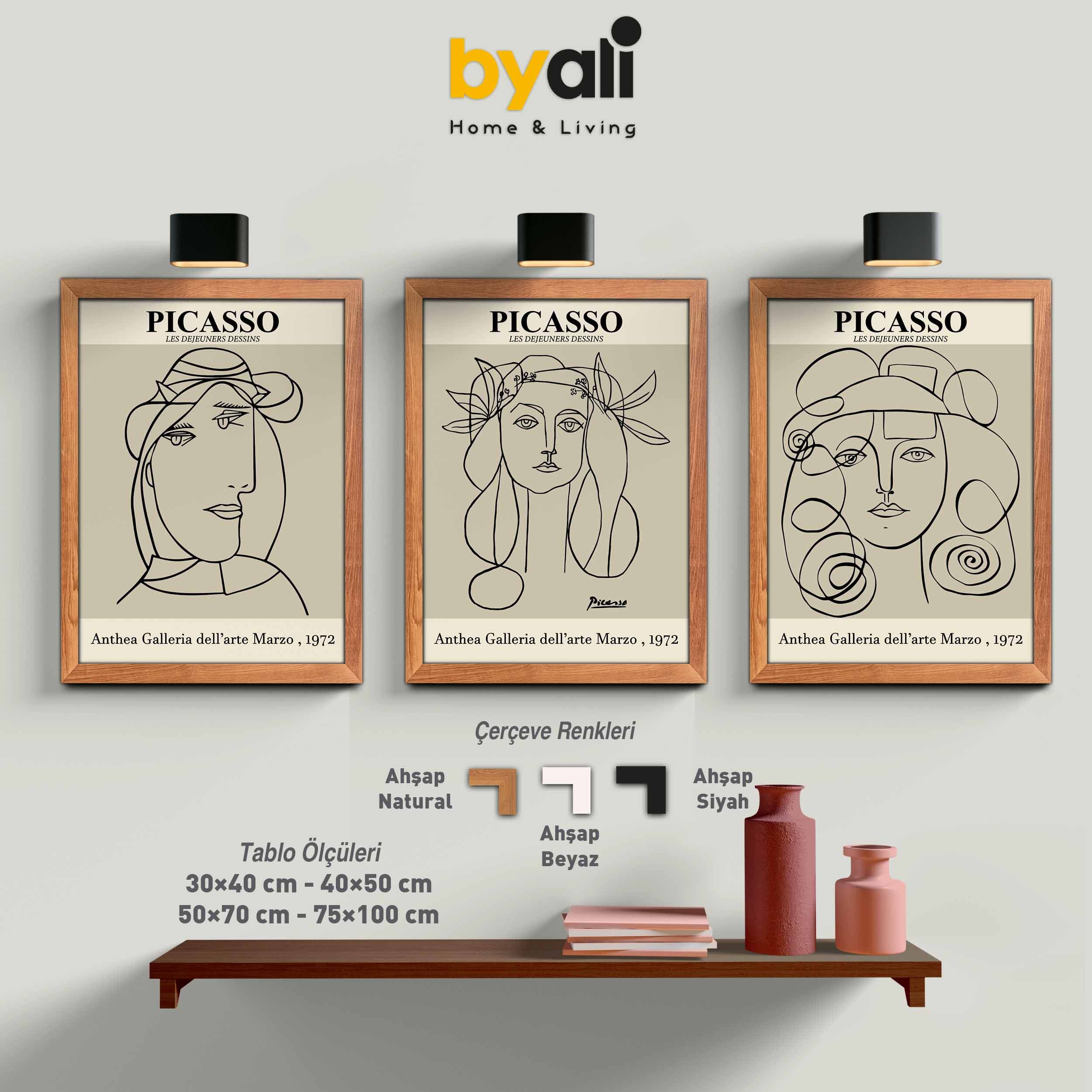 Ahşap Çerçeveli Picasso 3’lü Tablo Seti 3019