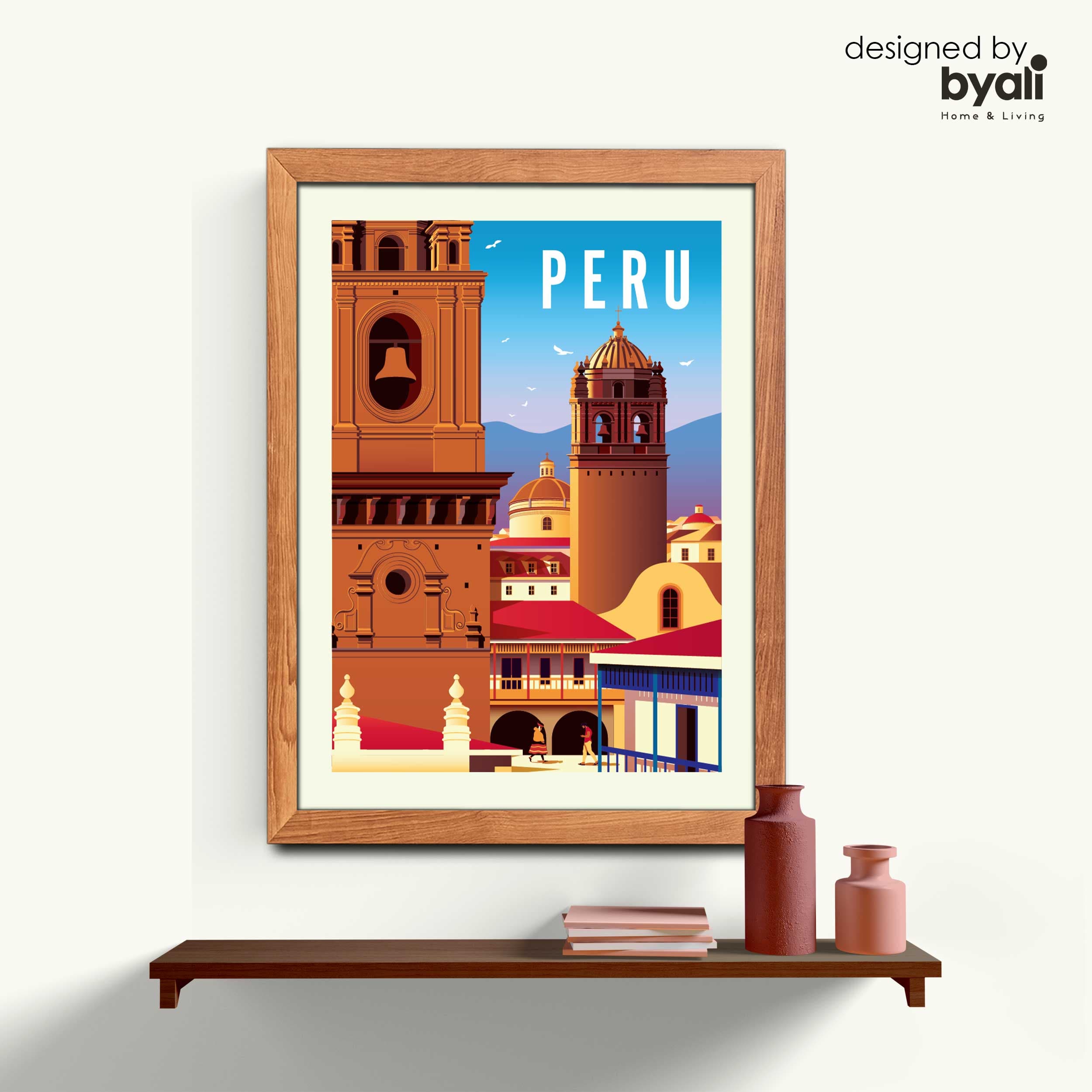 Peru Retro Şehir Ahşap Çerçeveli Tablo
