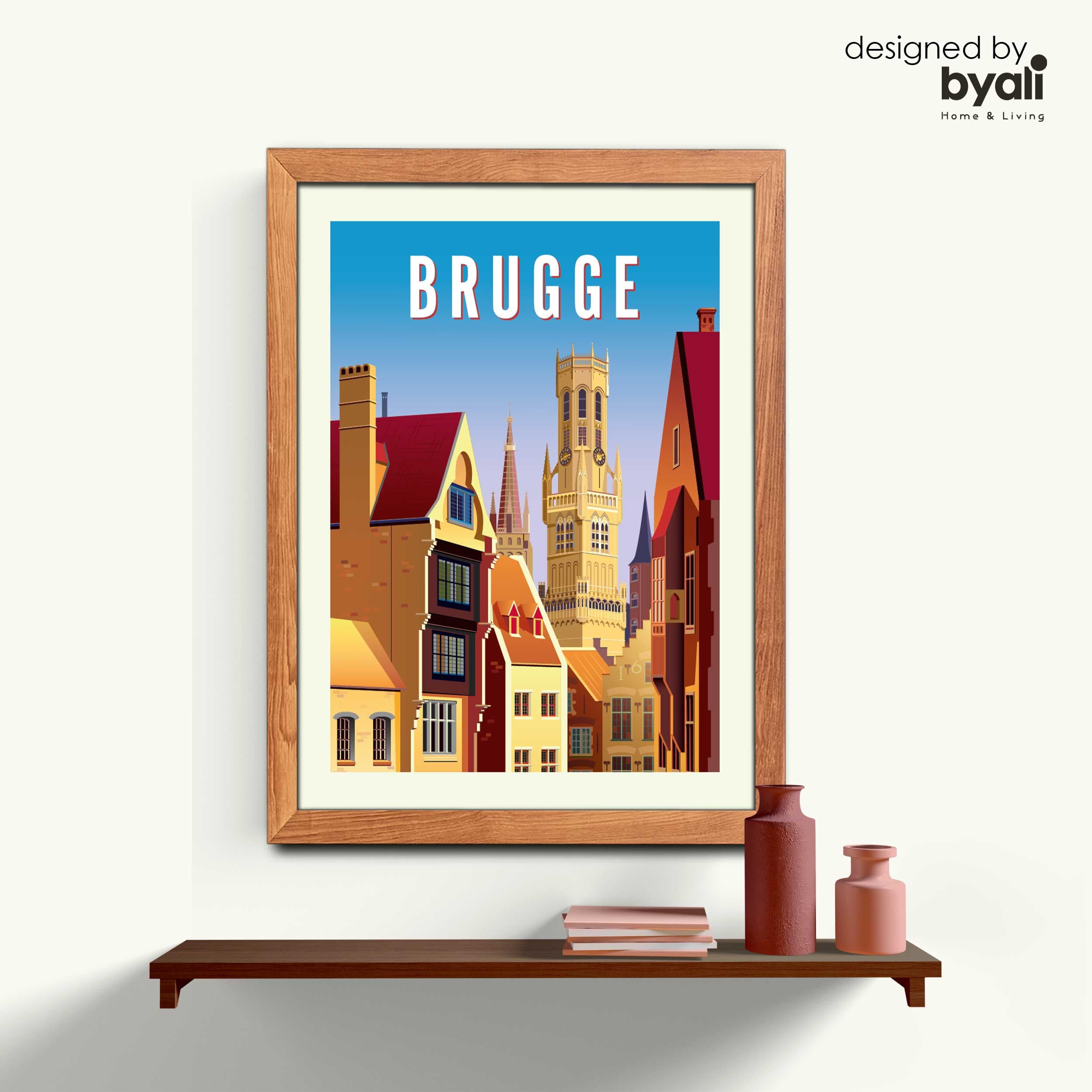 Brugge Retro Şehir Ahşap Çerçeveli Tablo 1087
