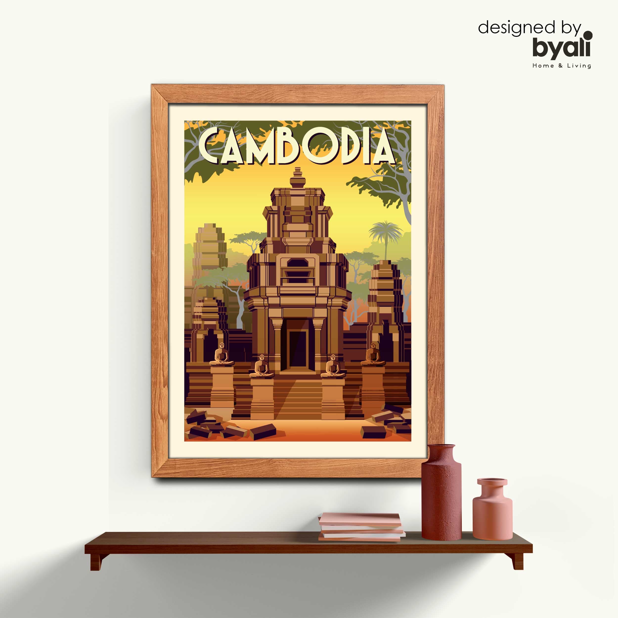 Cambodia Retro Şehir Ahşap Çerçeveli Tablo