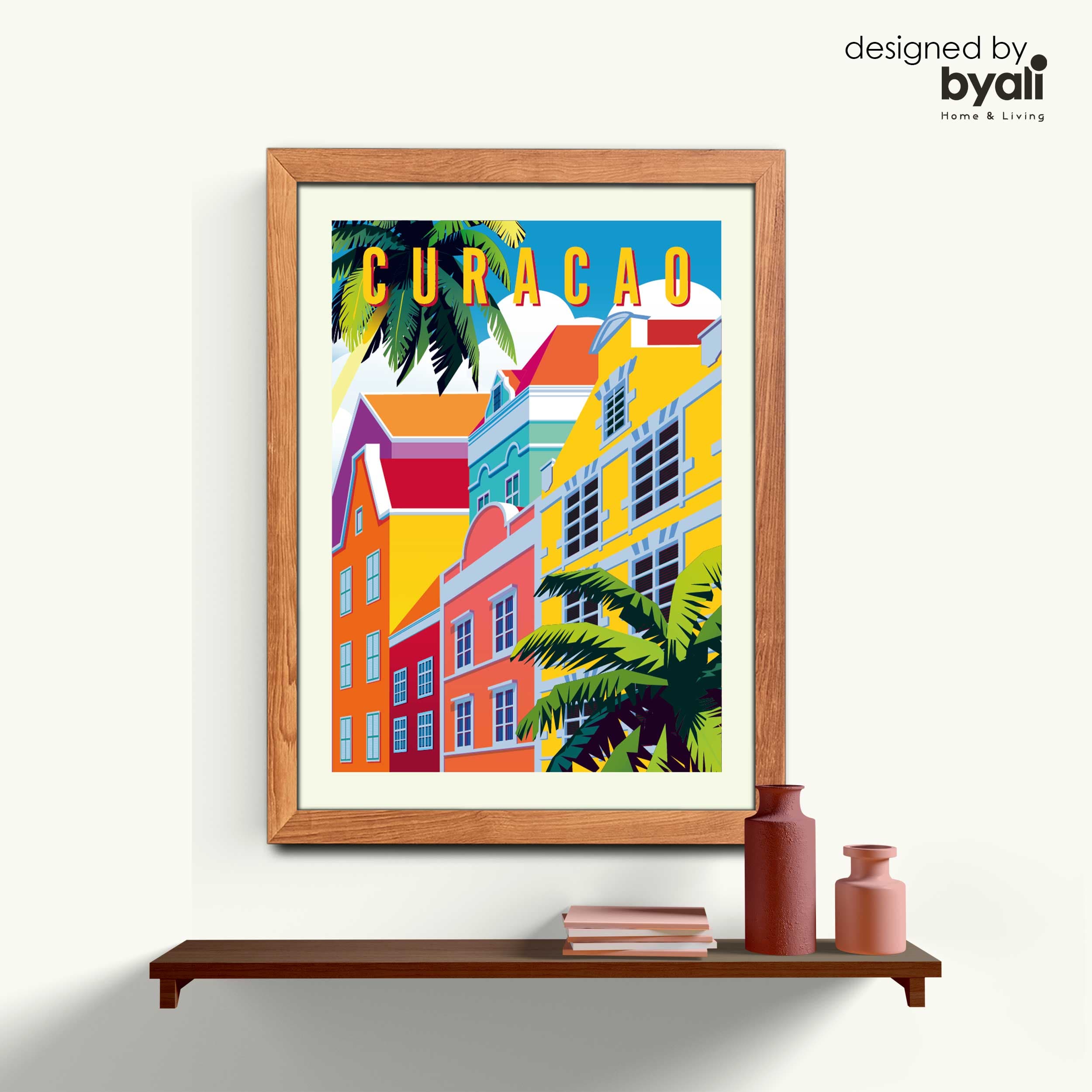 Curacao Retro Şehir Ahşap Çerçeveli Tablo