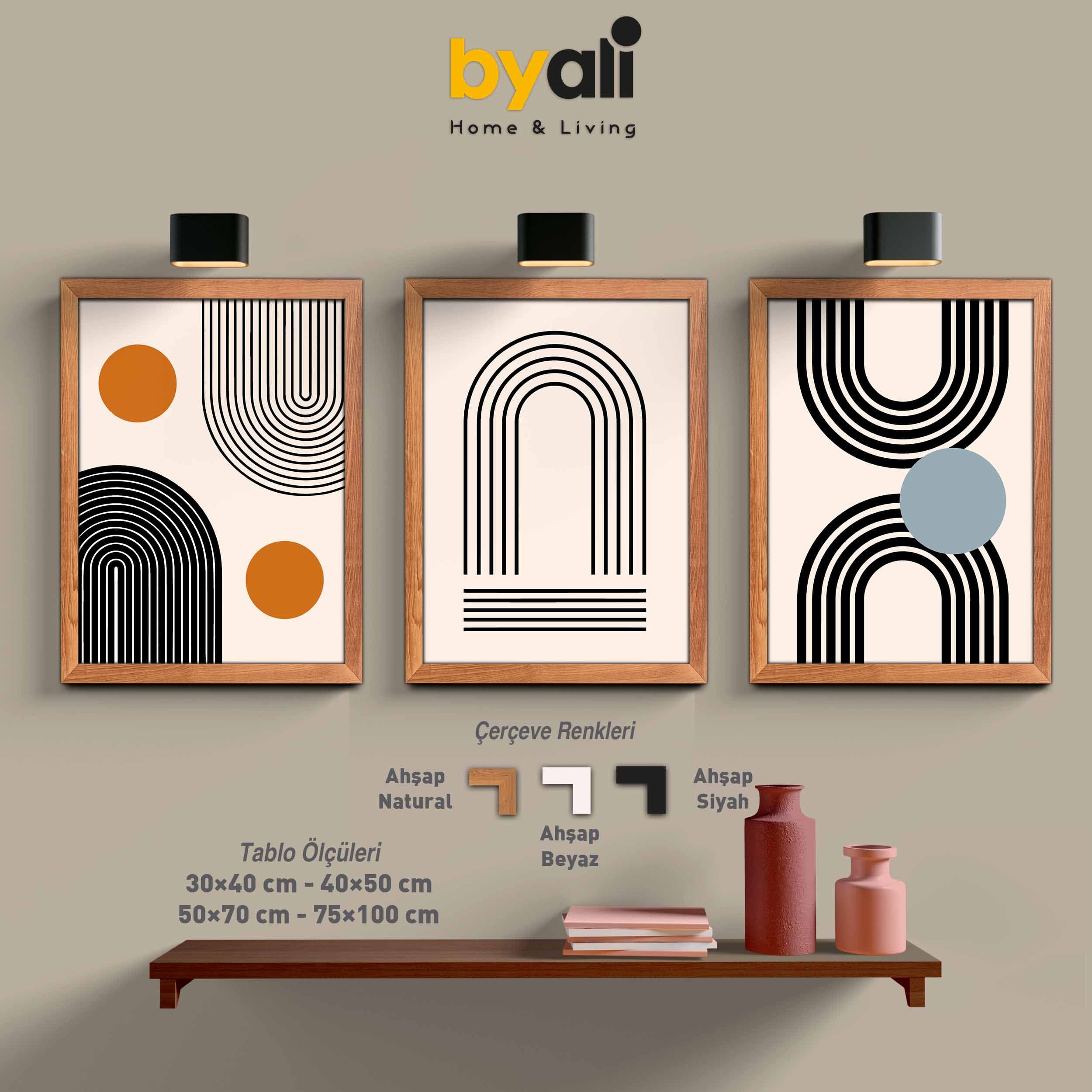 Ahşap Çerçeveli Mid-Century 3’lü Tablo Seti 3057