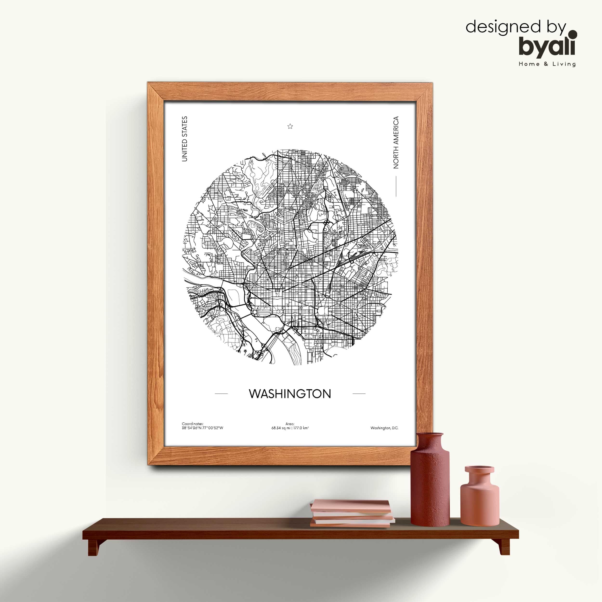 Washington Map Ahşap Çerçeveli Tablo