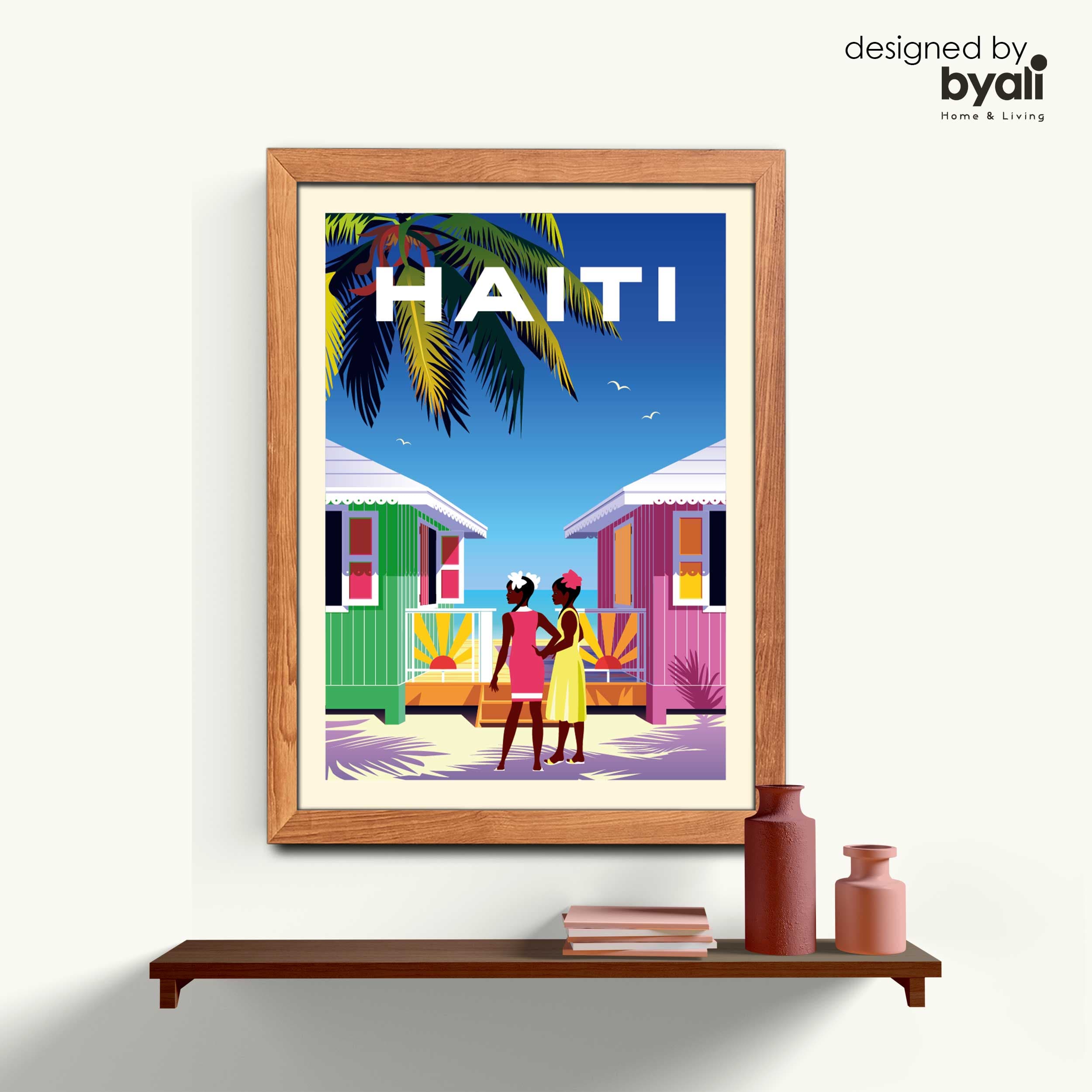 Haiti Retro Şehir Ahşap Çerçeveli Tablo