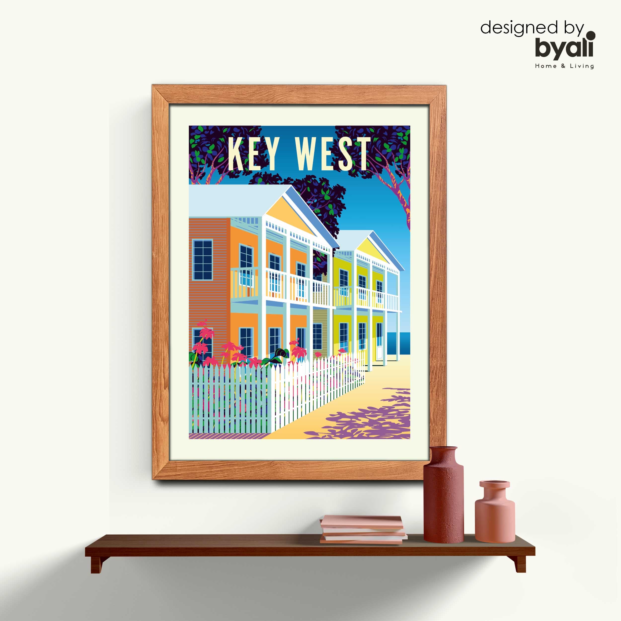 Key West Retro Şehir Ahşap Çerçeveli Tablo