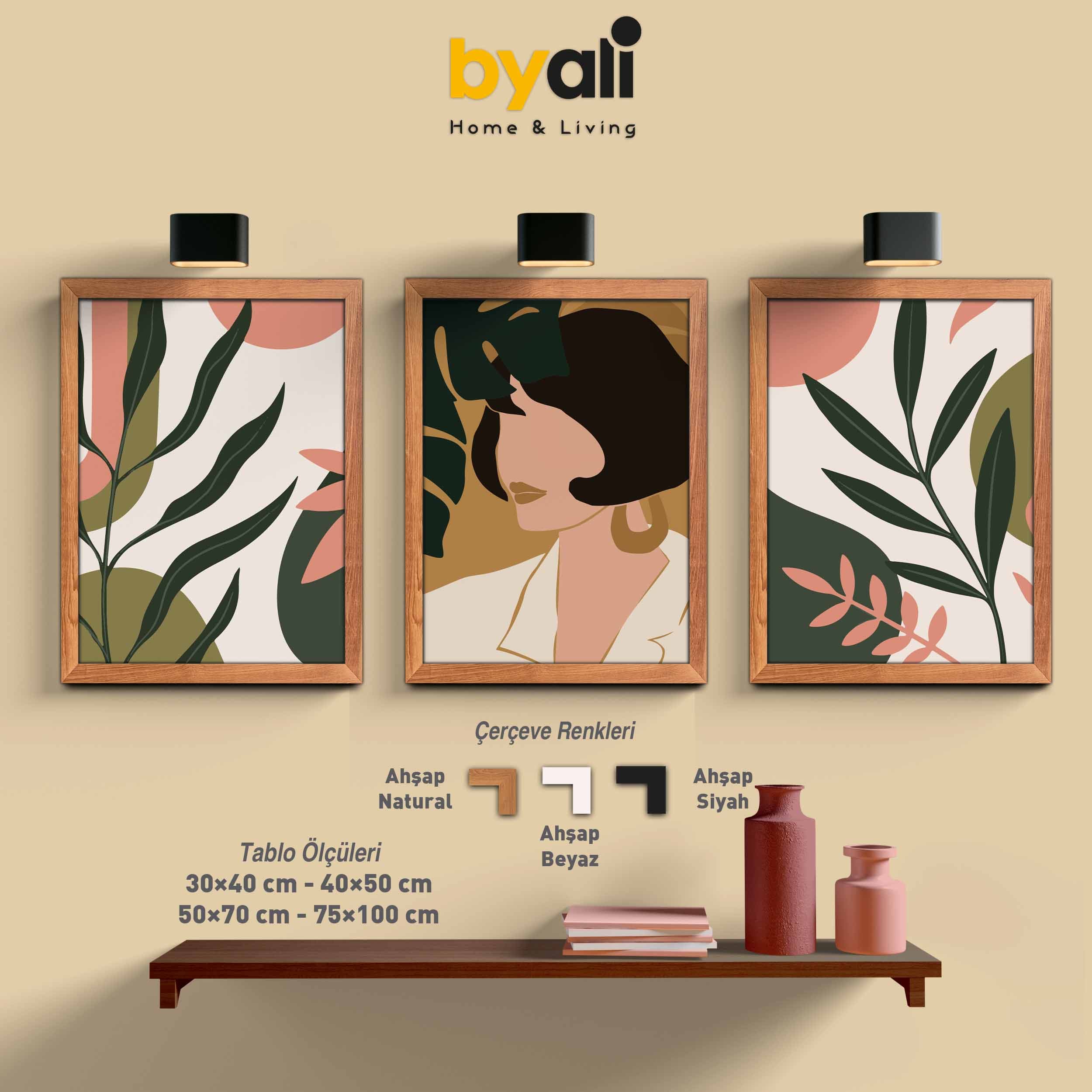 Ahşap Çerçeveli Leafs 3’lü Tablo Seti 3034