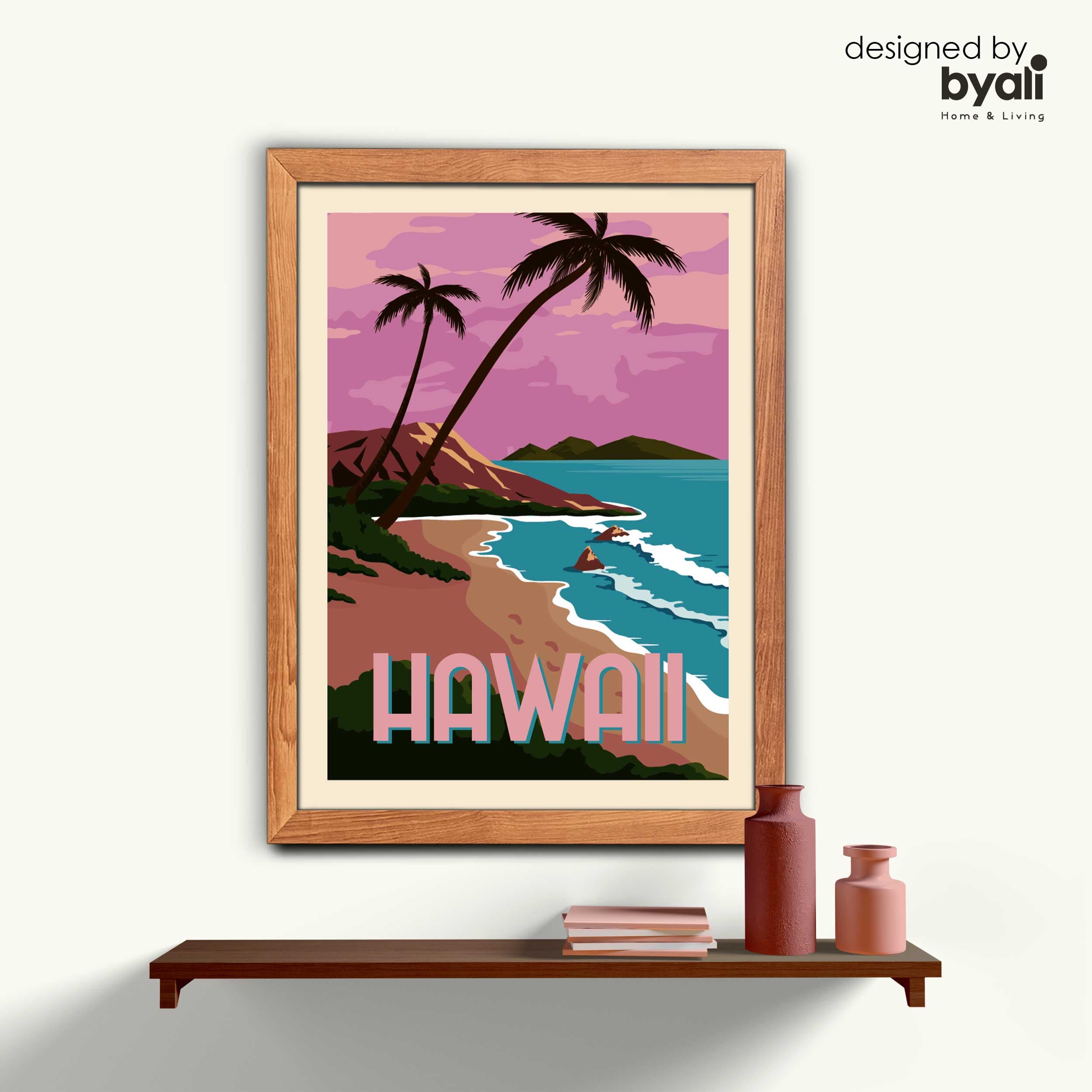 Hawaii Retro Şehir Ahşap Çerçeveli Tablo 1119