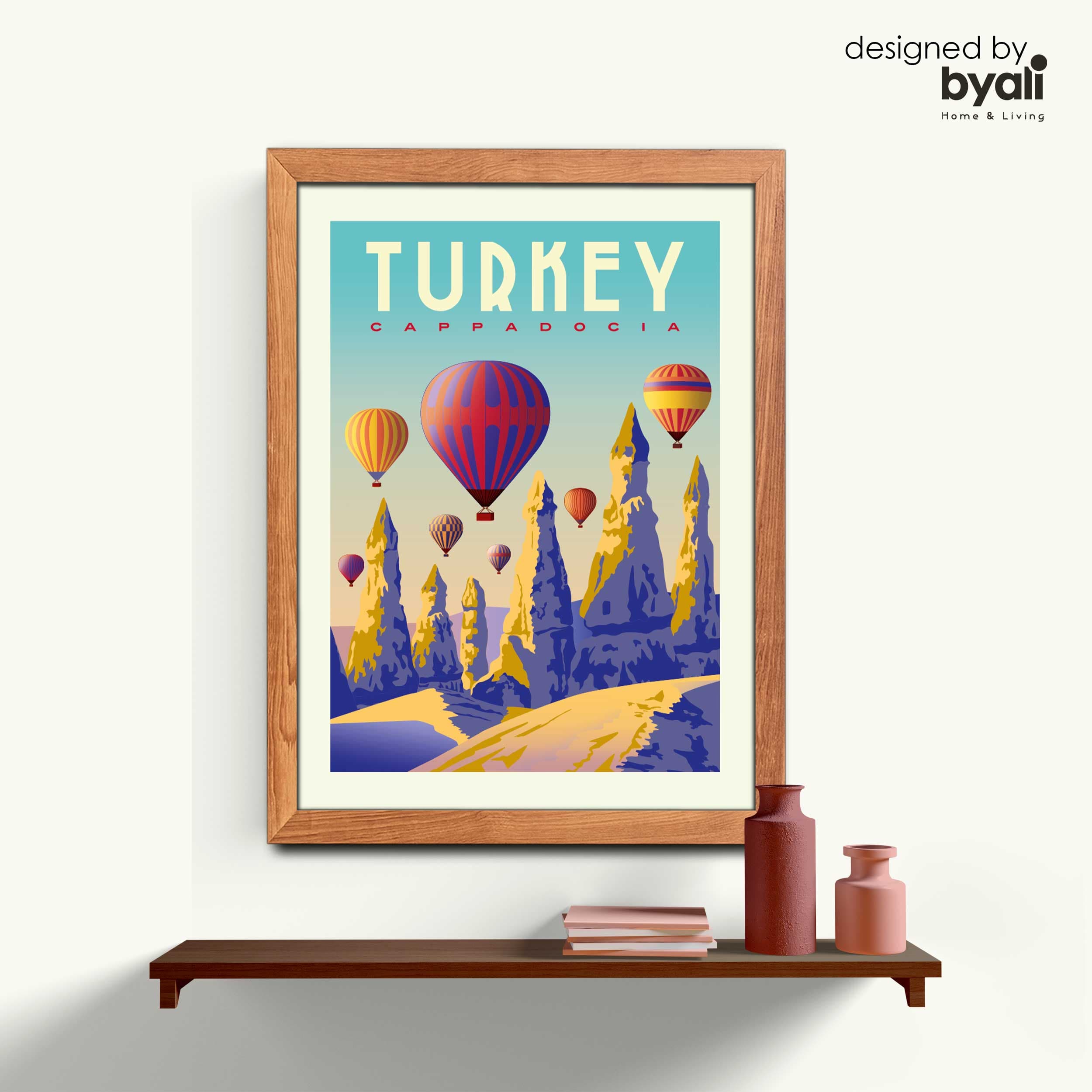Kapadokya Retro Şehir Ahşap Çerçeveli Tablo 1068