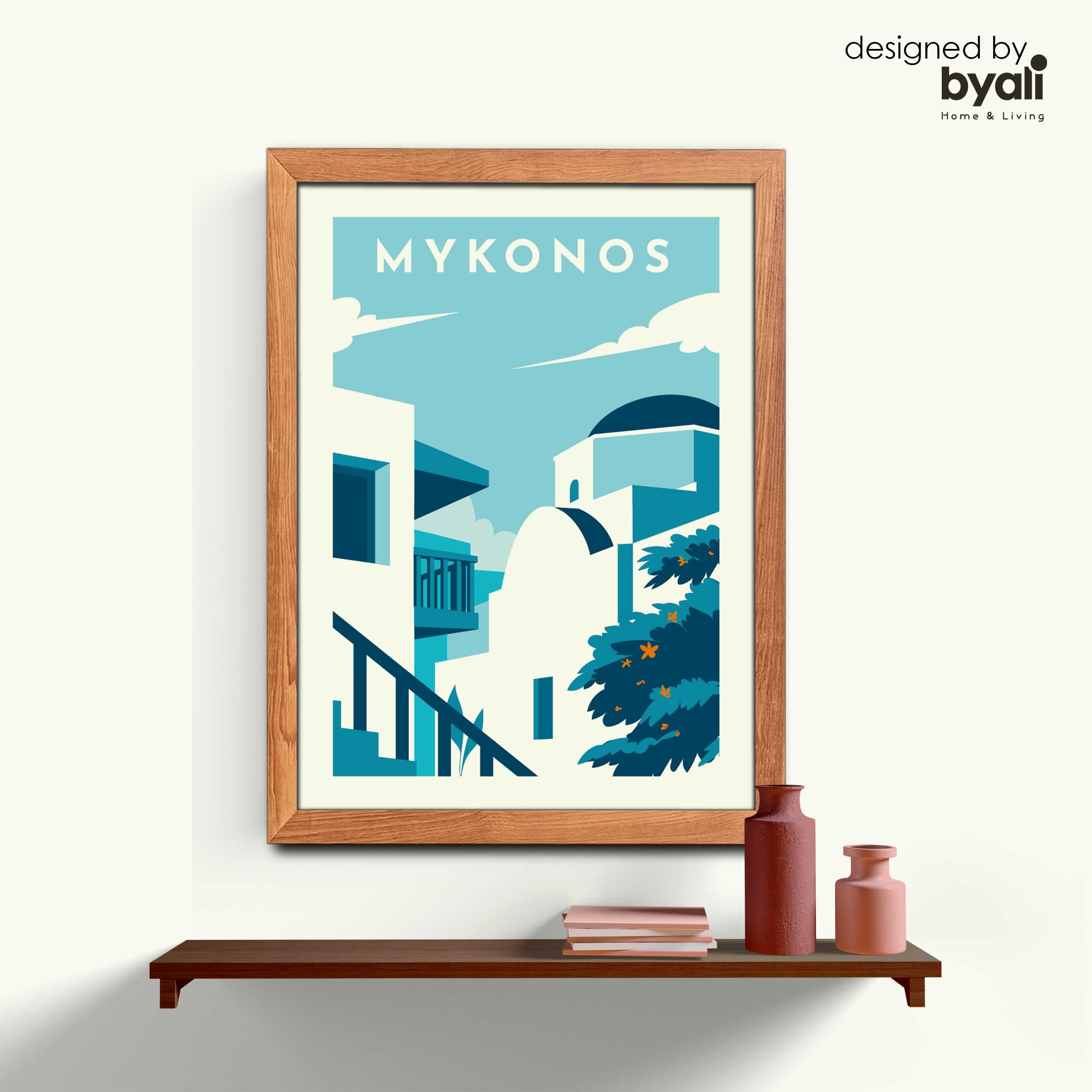 Mykonos Retro Şehir Ahşap Çerçeveli Tablo 1056
