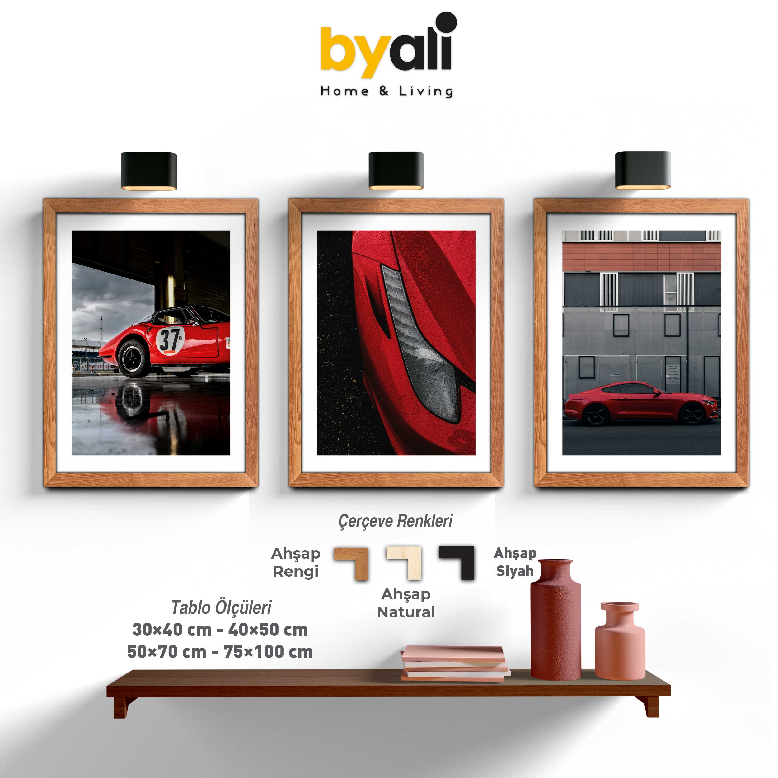 Black And Red Car 3’lü Tablo Seti