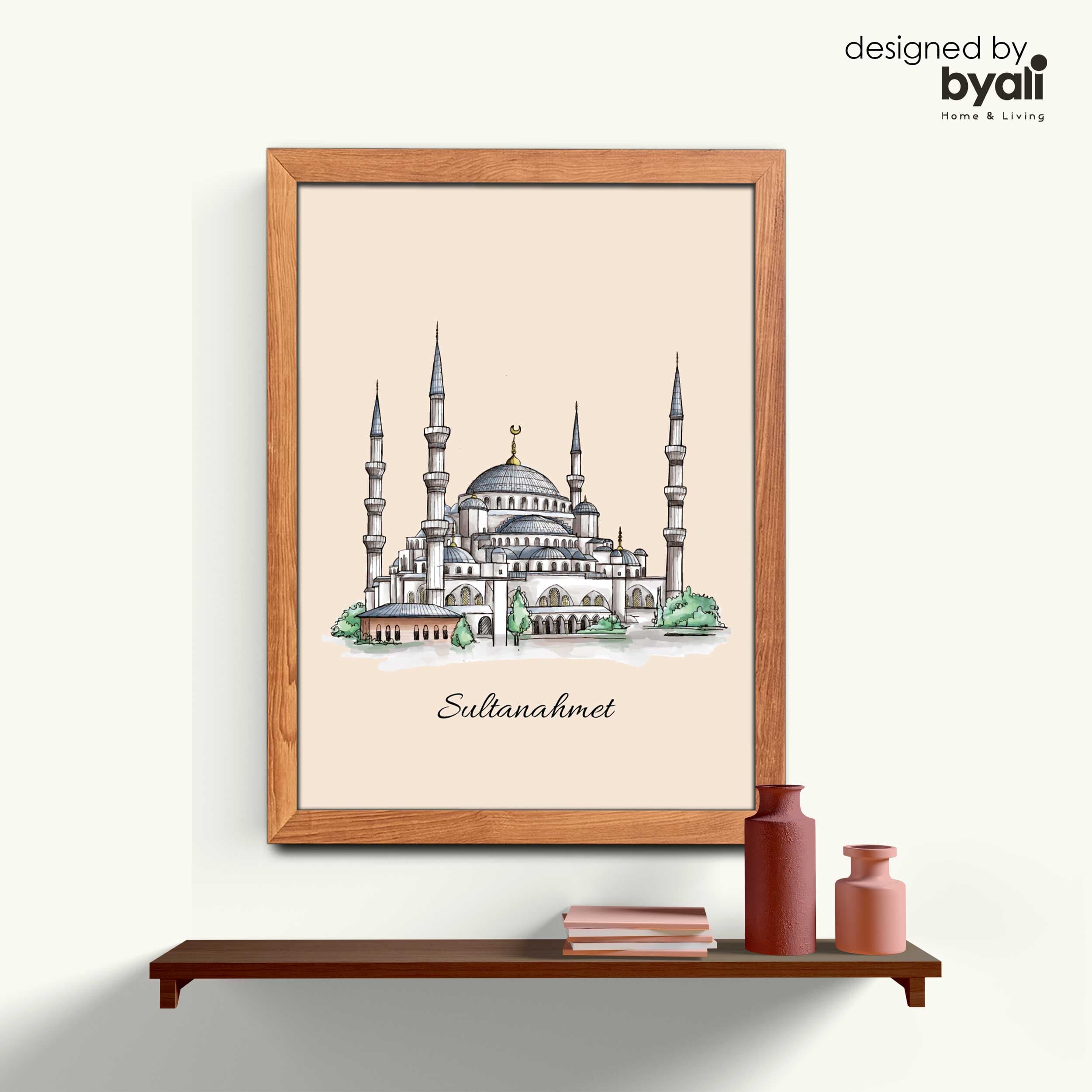 Sultan Ahmet Sketch Şehir Ahşap Çerçeveli Tablo