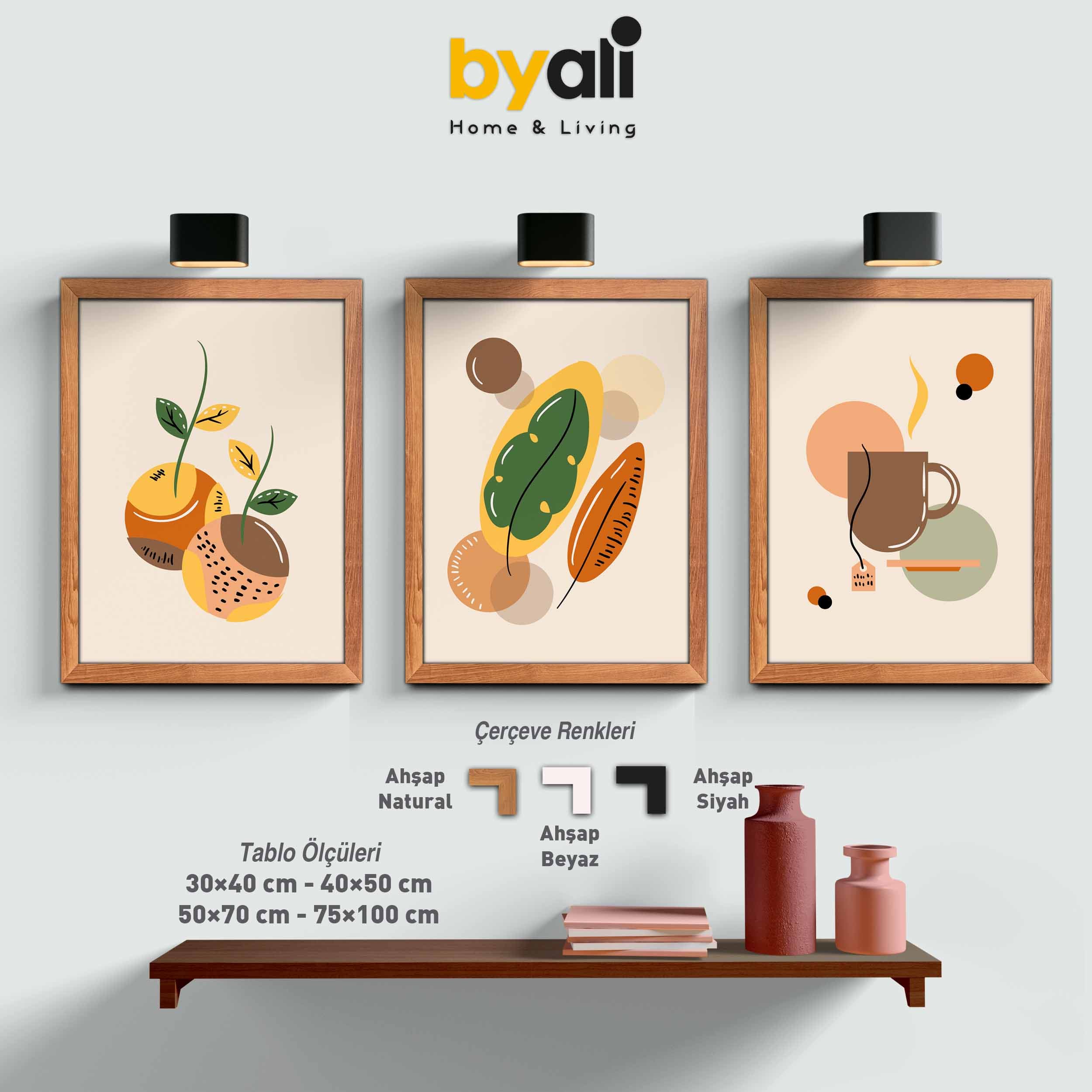 Ahşap Çerçeveli Boho 3’lü Tablo Seti 3133